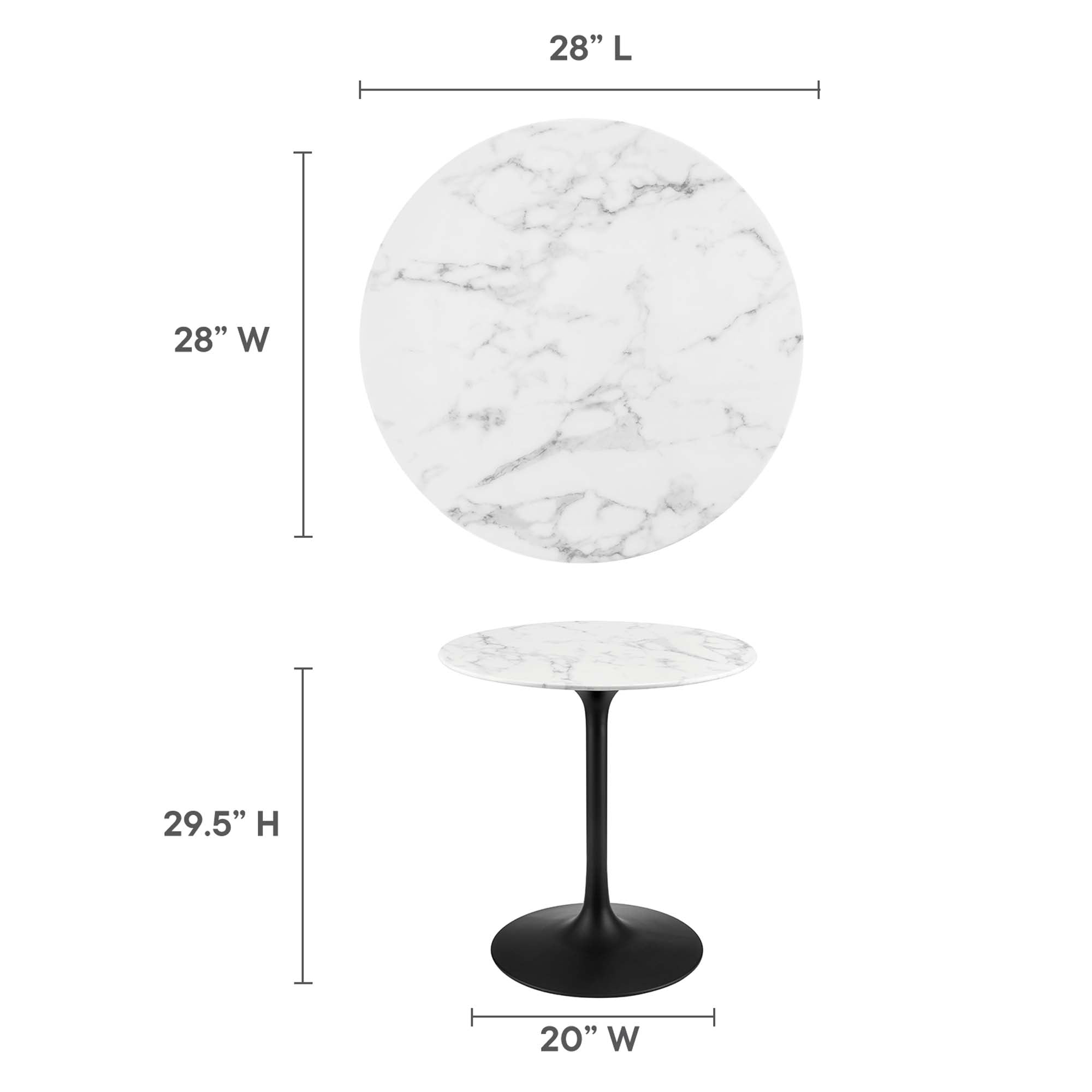 Lippa 28" Round Faux Marble Dining Table, Black White