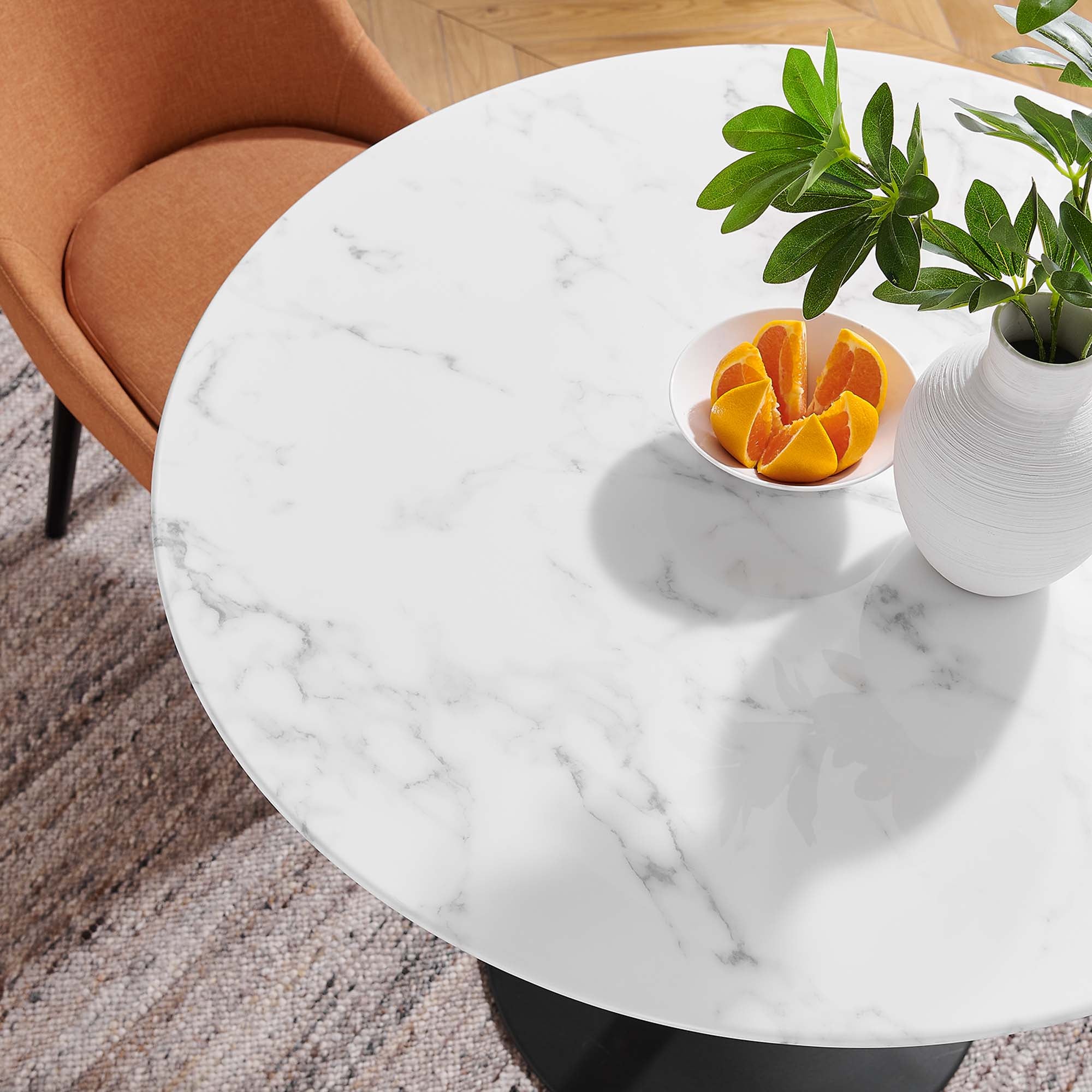 Lippa 36" Round Faux Marble Dining Table, Black White
