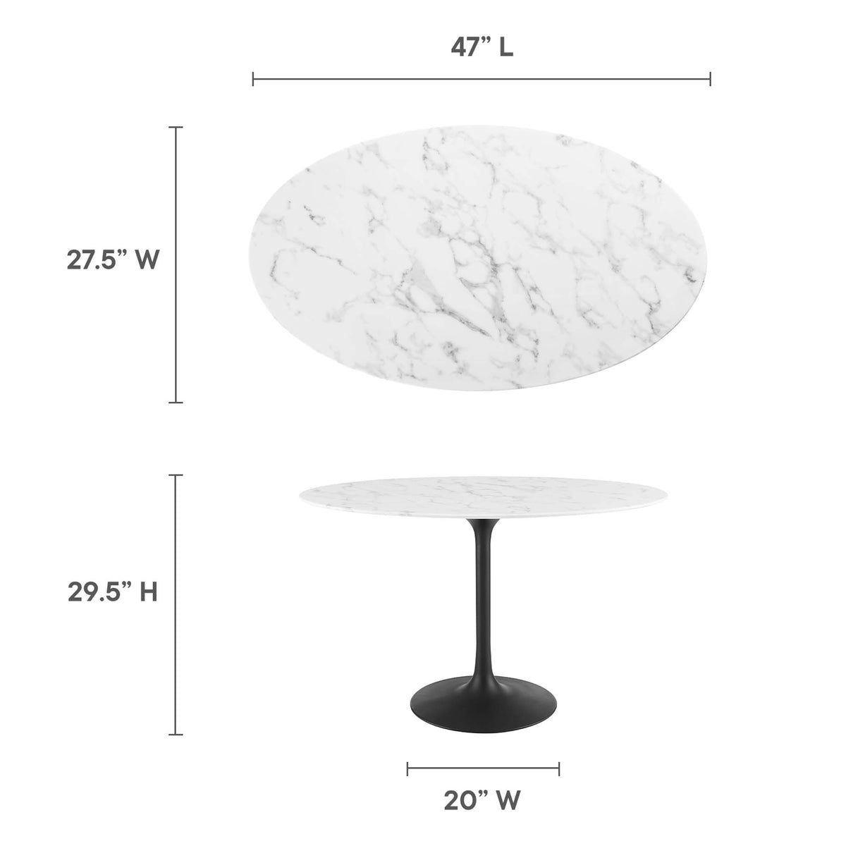 Lippa 48" Oval Faux Marble Dining Table, Black White