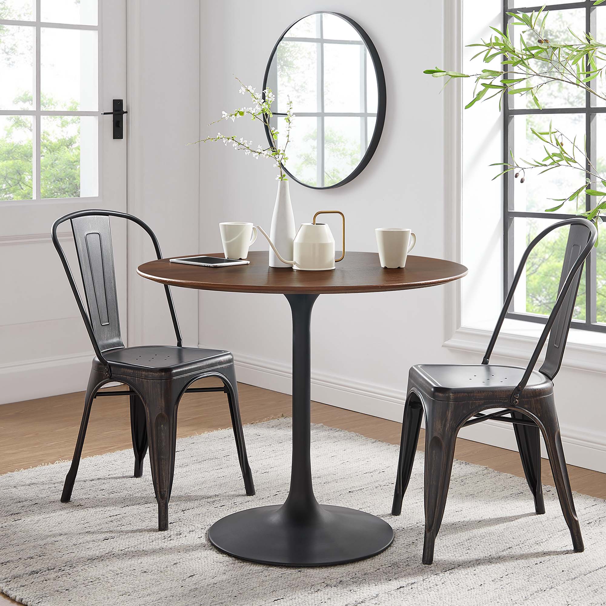 Lippa 36" Round Wood Dining Table, Black Walnut