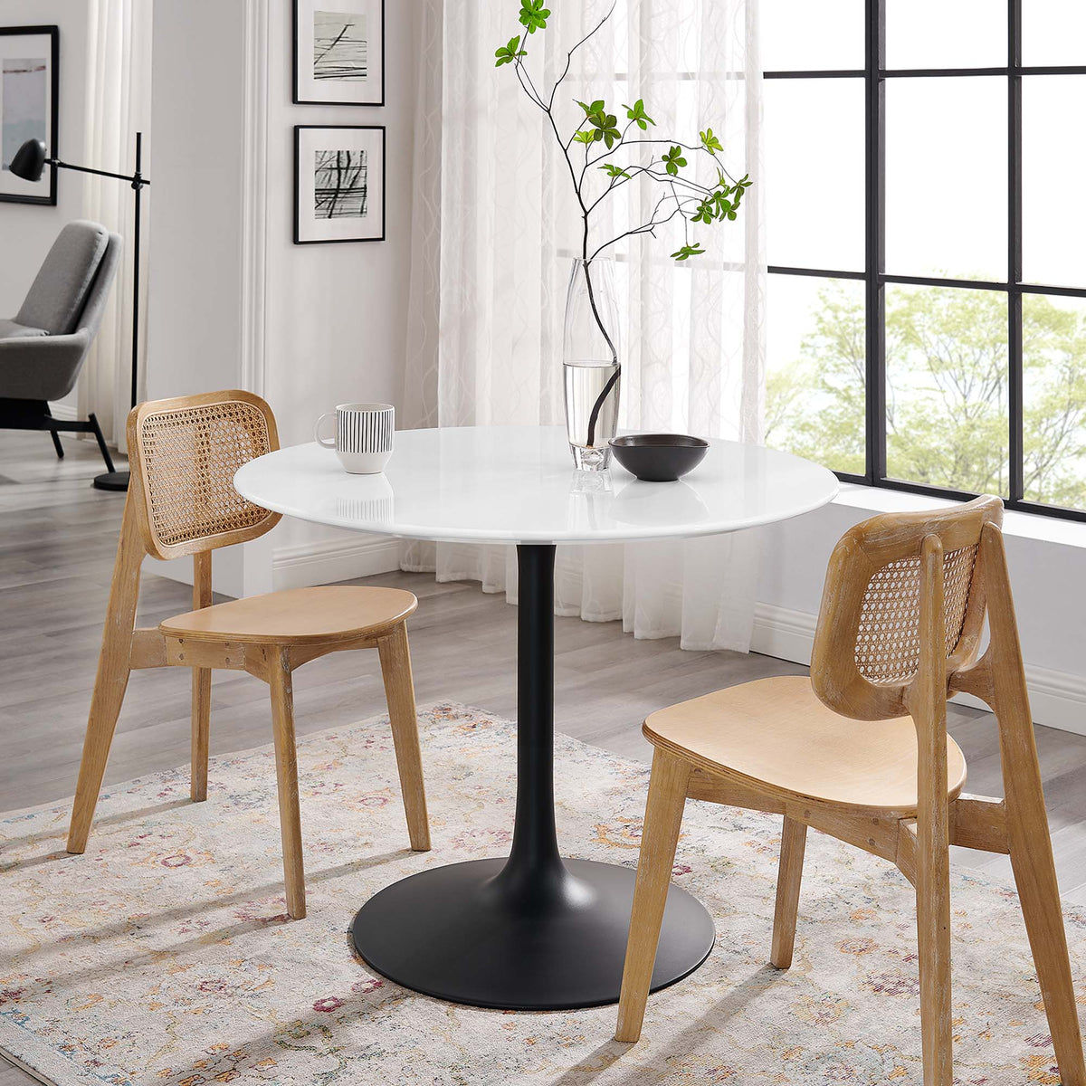 Lippa 40" Round Wood Dining Table, Black White
