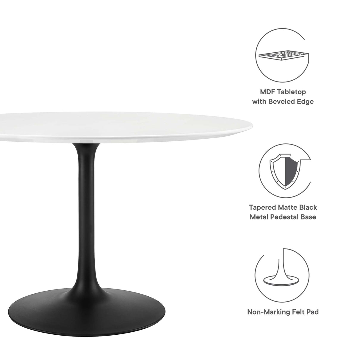 Lippa 48" Round Wood Dining Table, Black White