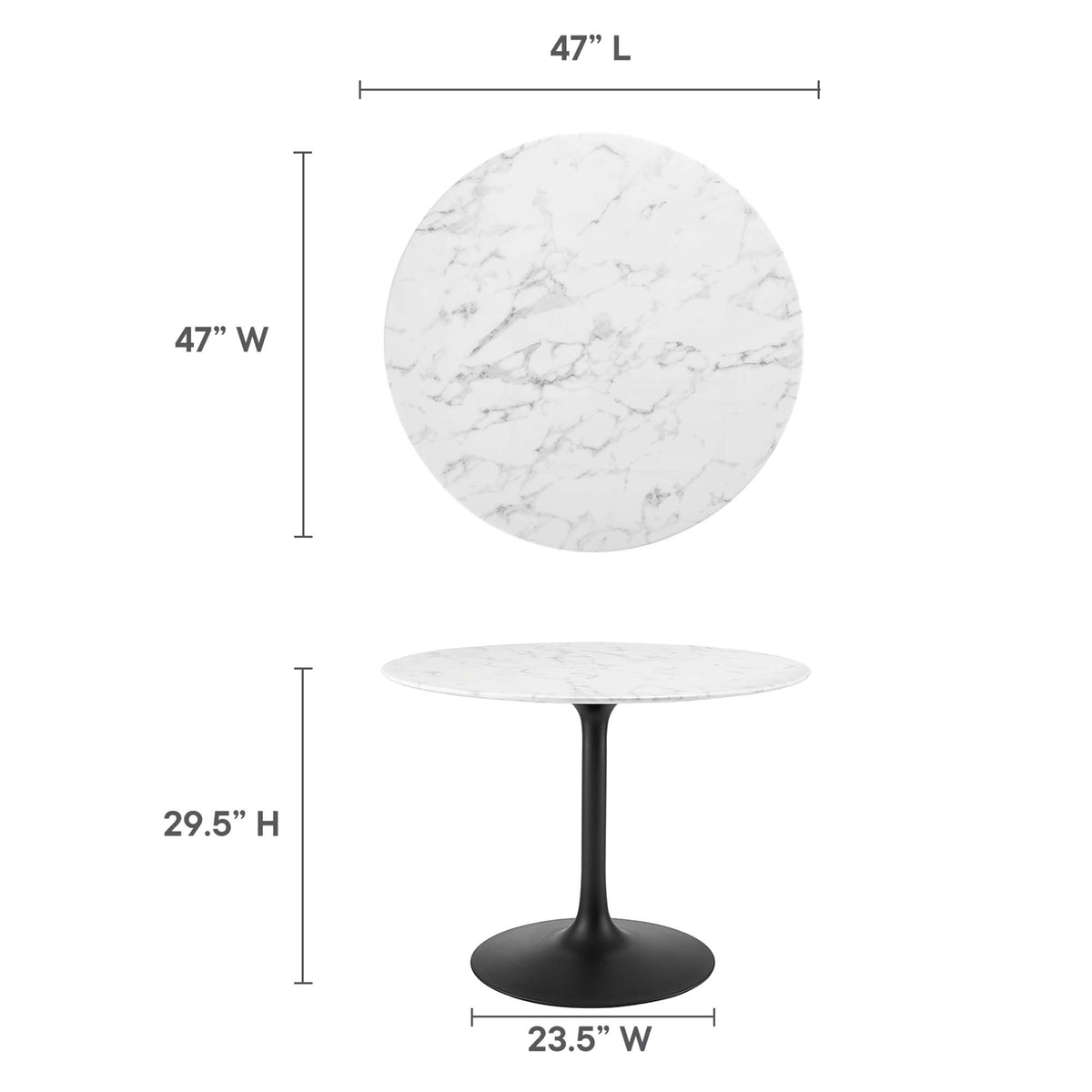 Lippa 40" Round Faux Marble Dining Table, Black White