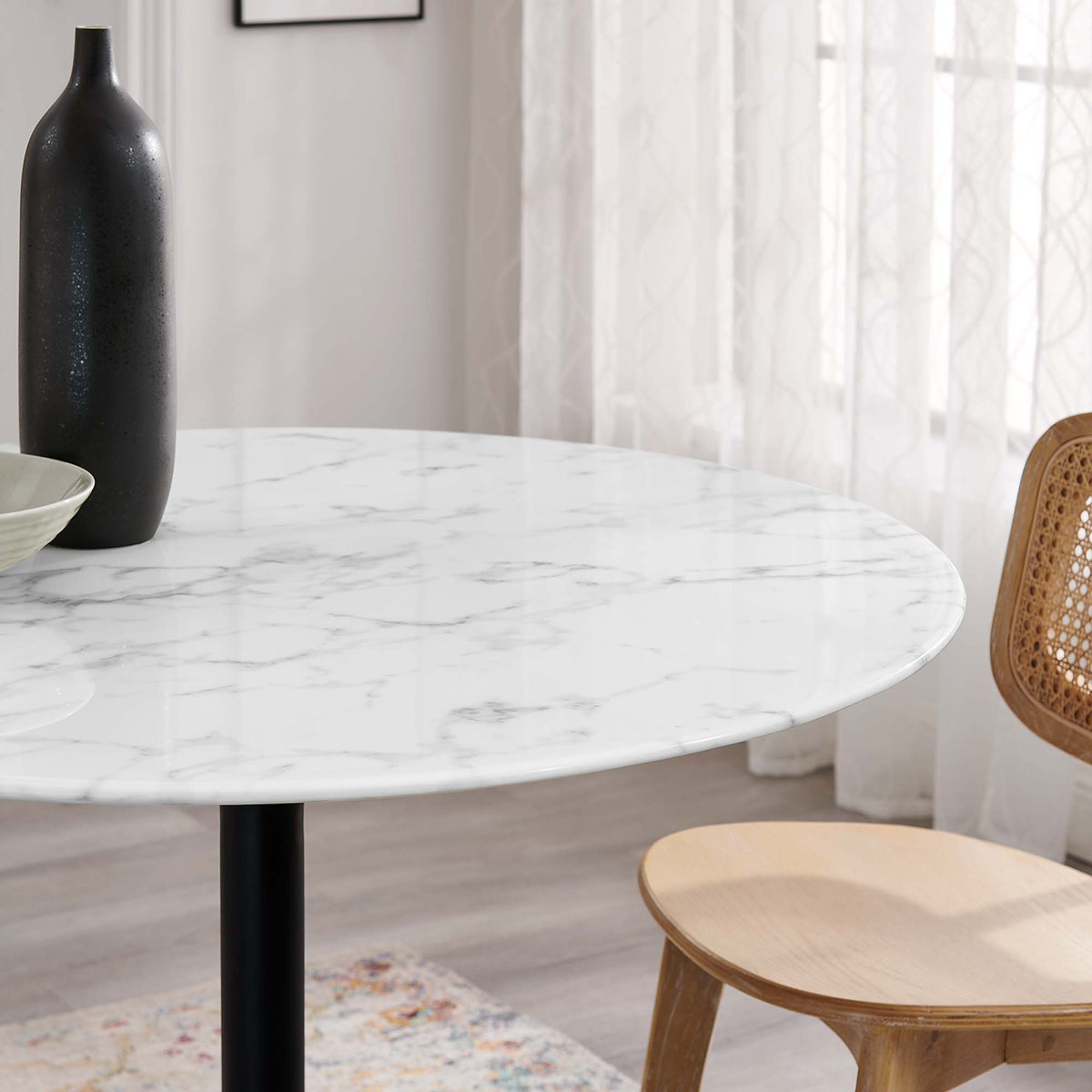 Lippa 40" Round Faux Marble Dining Table, Black White