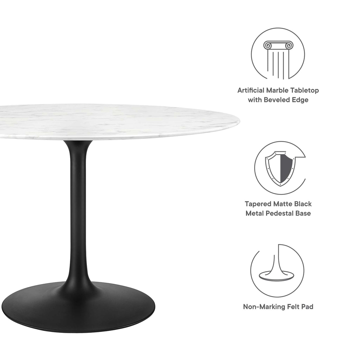 Lippa 48" Round Faux Marble Dining Table, Black White