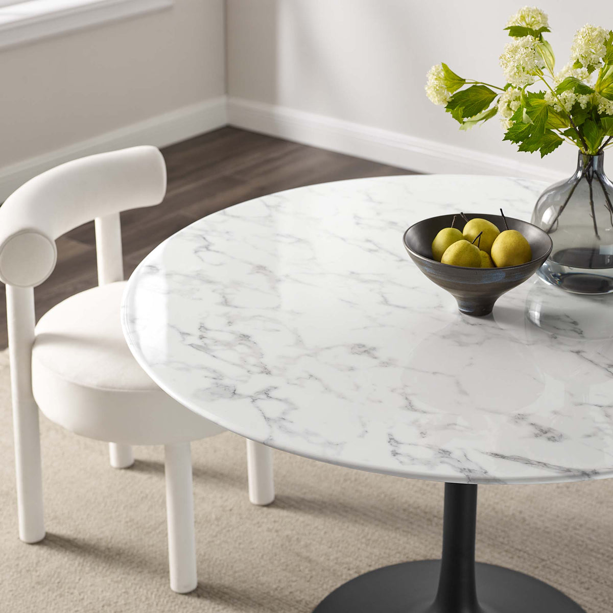 Lippa 48" Round Faux Marble Dining Table, Black White
