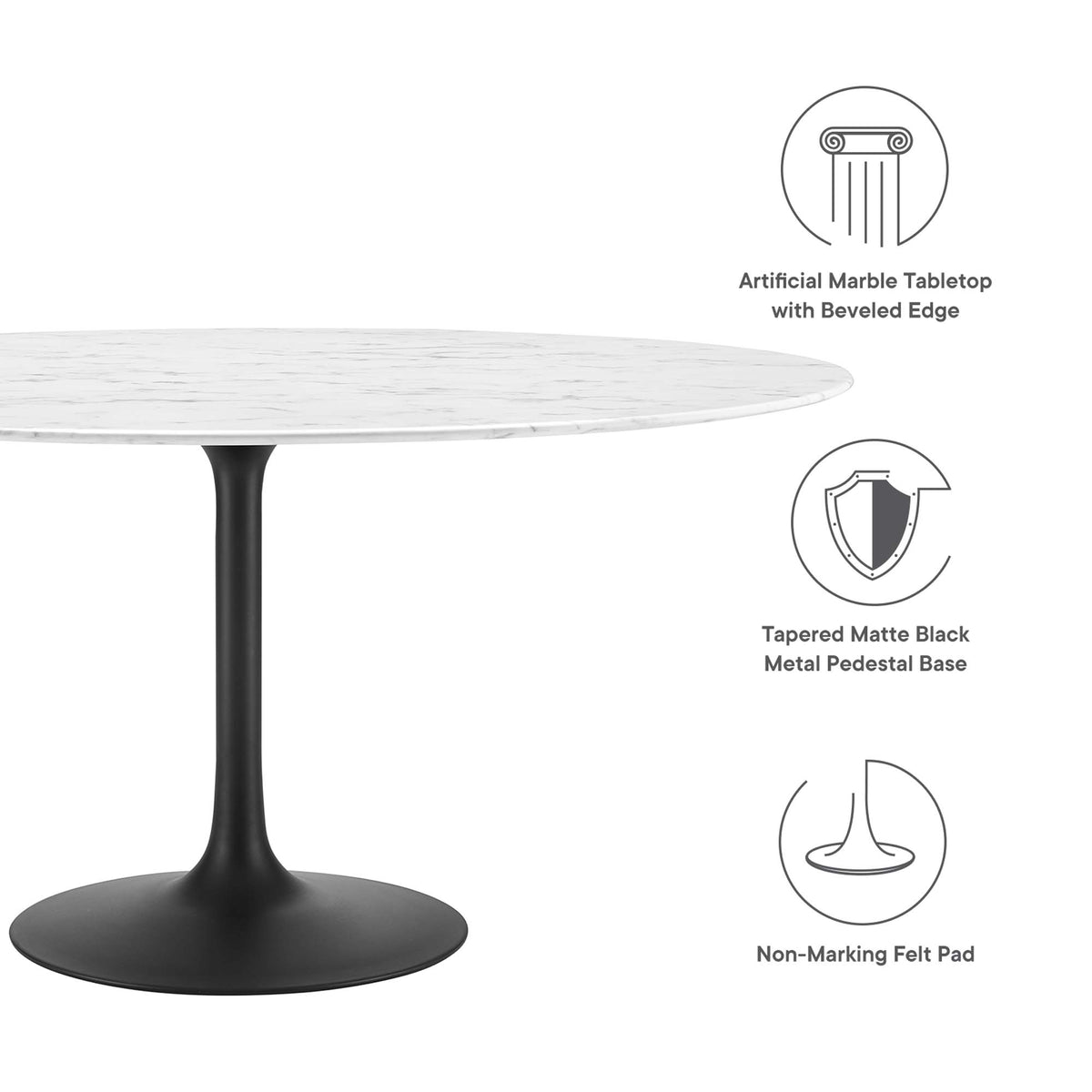 Lippa 60" Round Faux Marble Dining Table, Black White