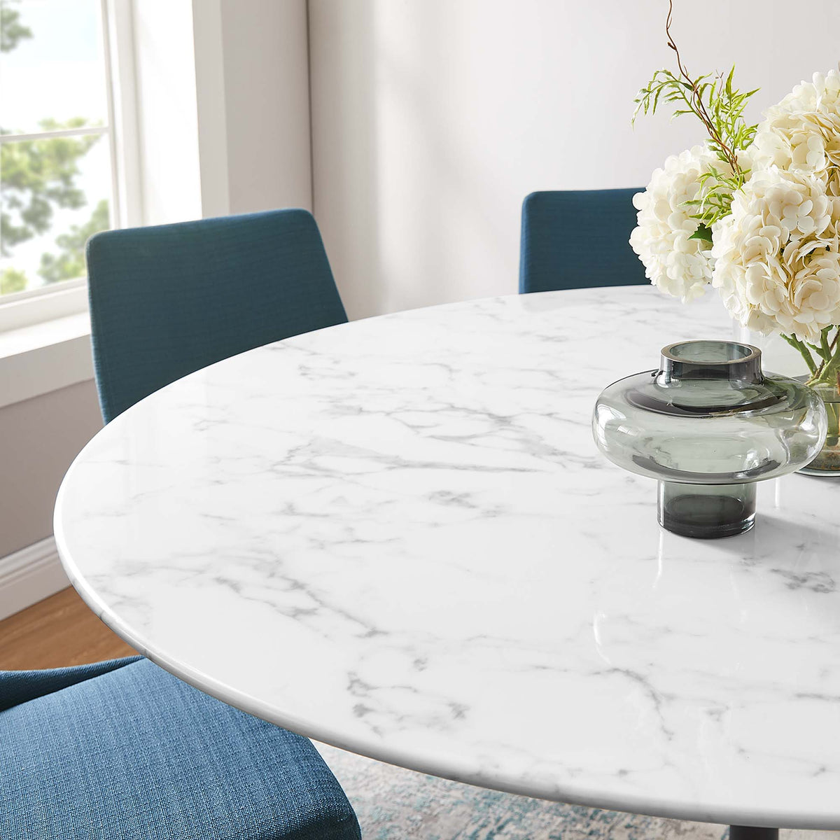 Lippa 60" Round Faux Marble Dining Table, Black White
