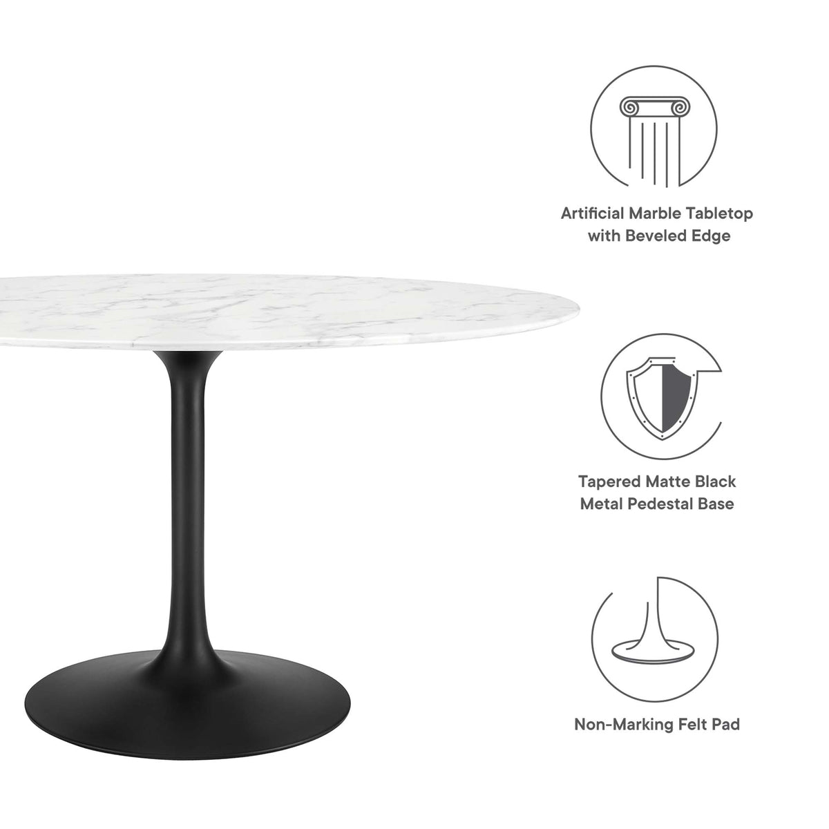 Lippa 54" Oval Faux Marble Dining Table, Black White