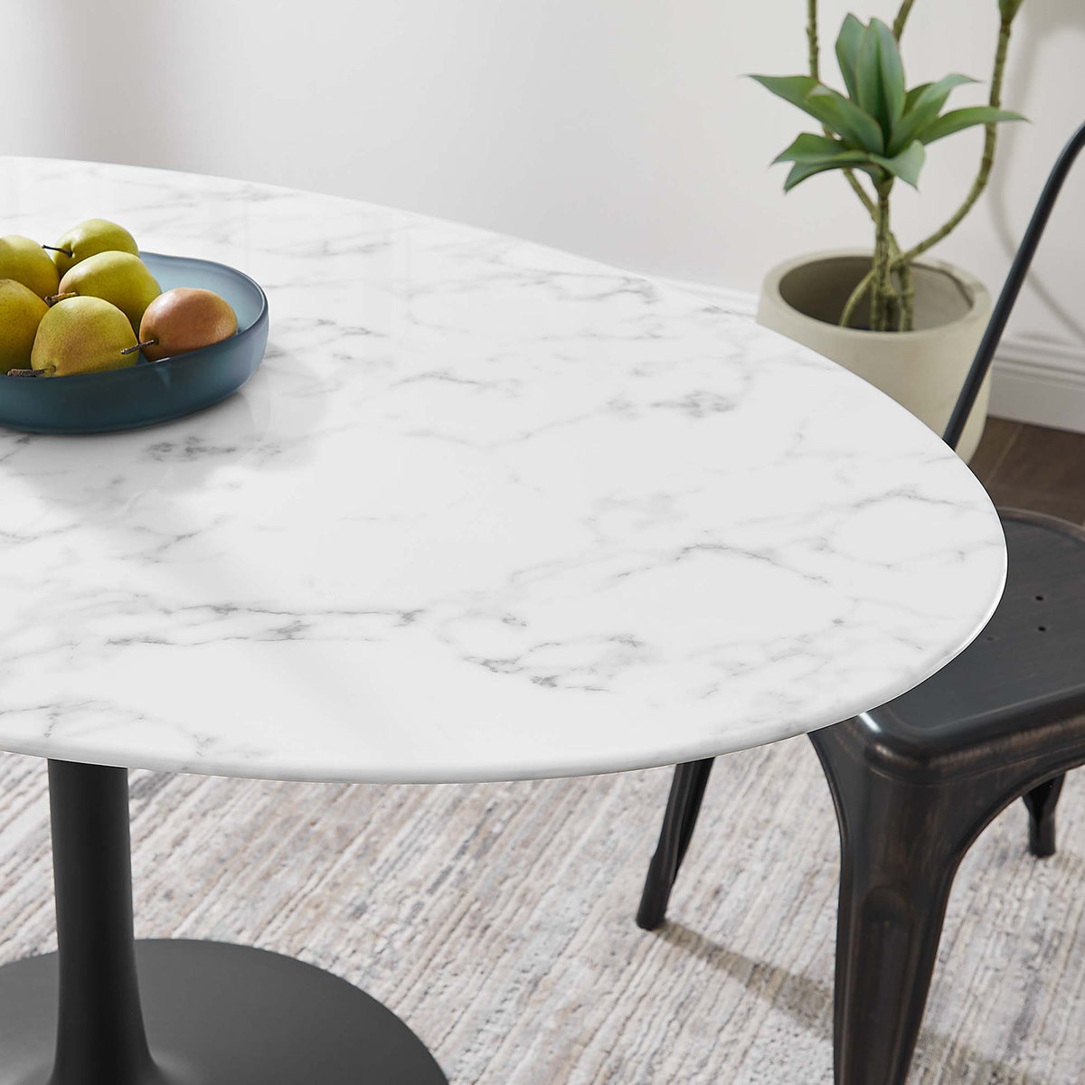 Lippa 54" Oval Faux Marble Dining Table, Black White