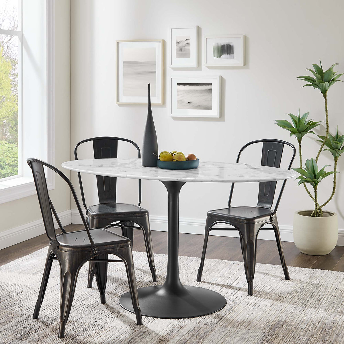 Lippa 54" Oval Faux Marble Dining Table, Black White