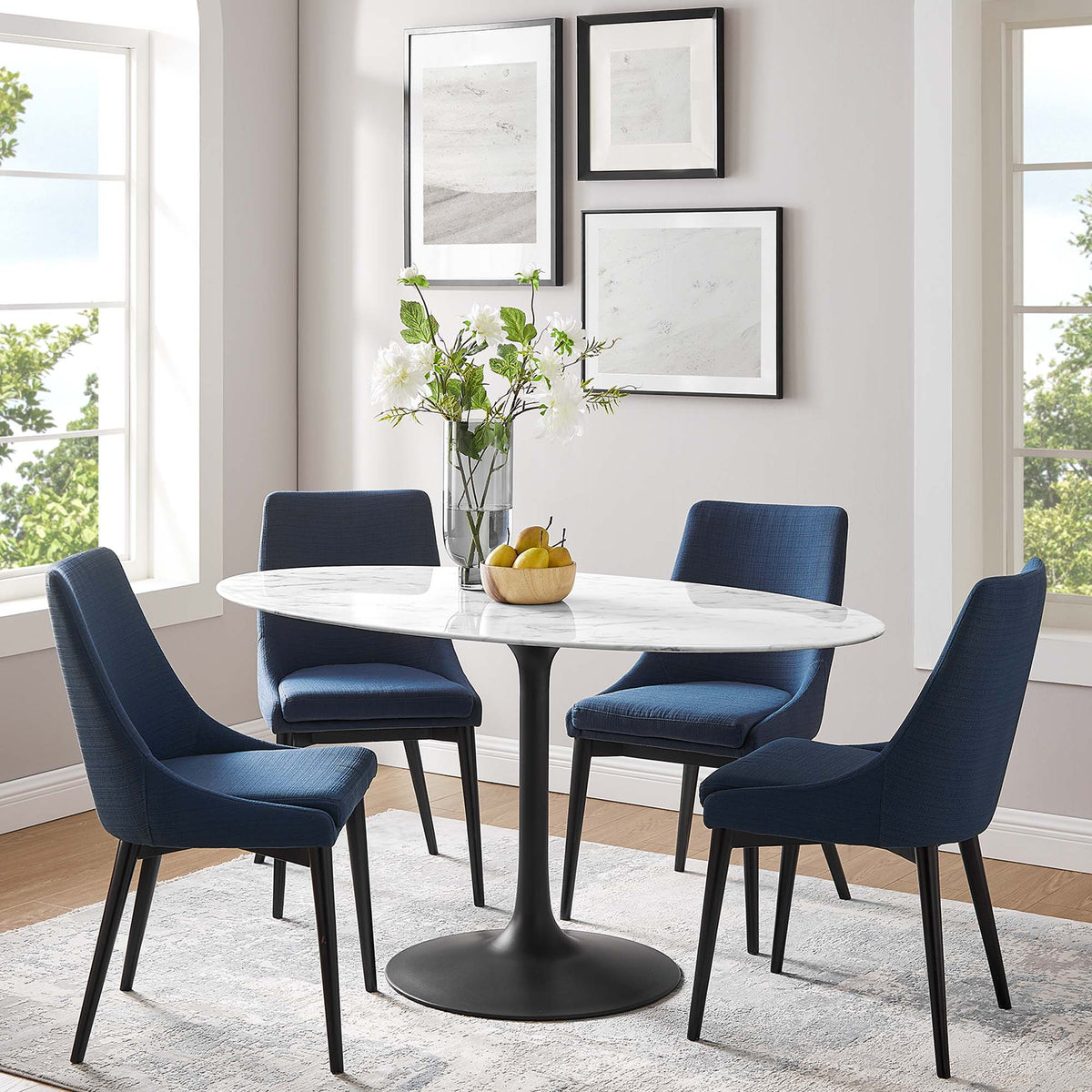 Lippa 60" Oval Faux Marble Dining Table, Black White