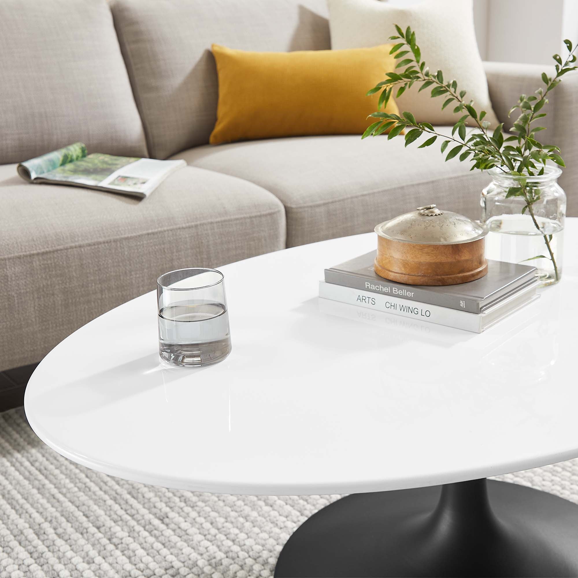 Lippa 42" Oval Wood Coffee Table, Black White