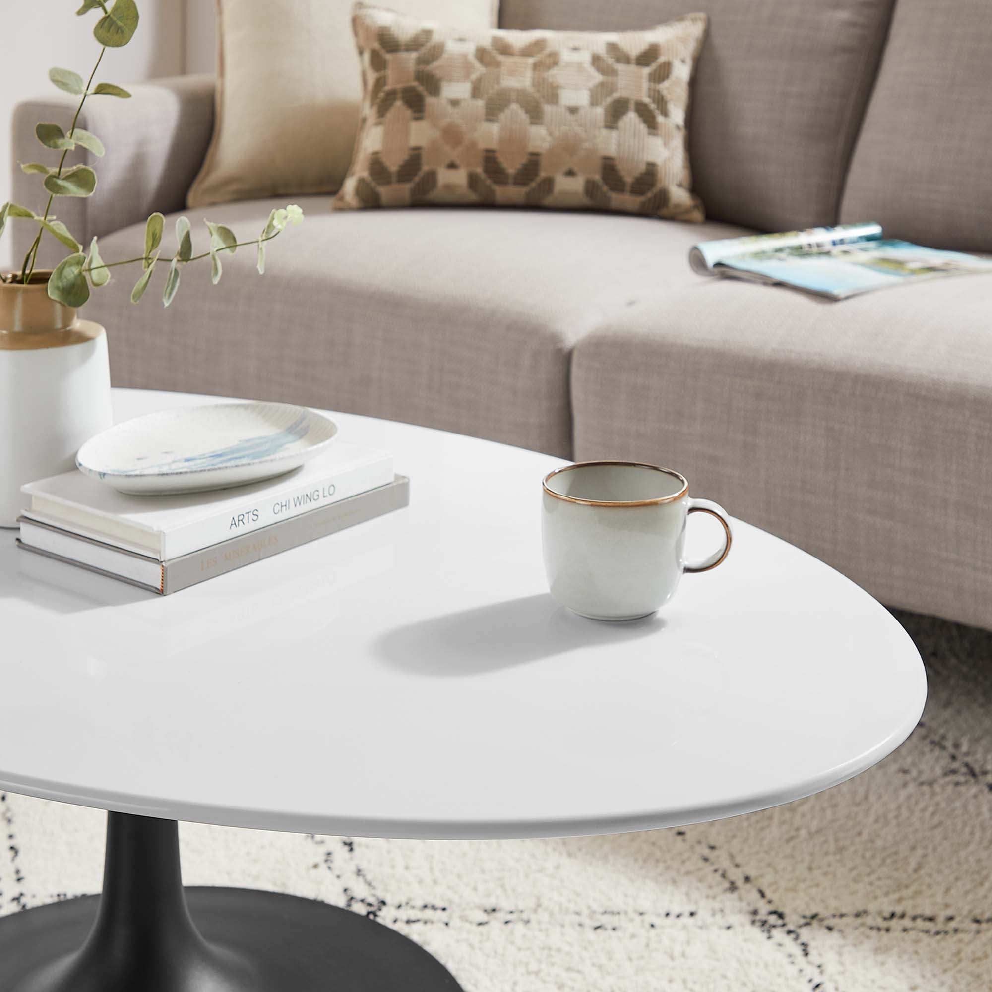 Lippa 48" Oval Wood Coffee Table, Black White
