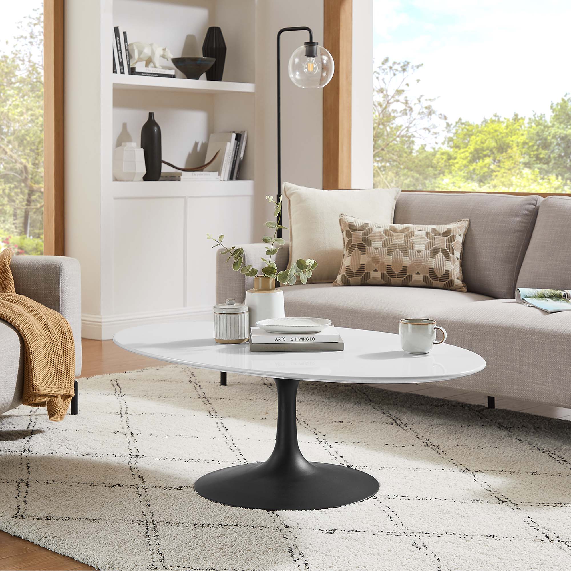 Lippa 48" Oval Wood Coffee Table, Black White