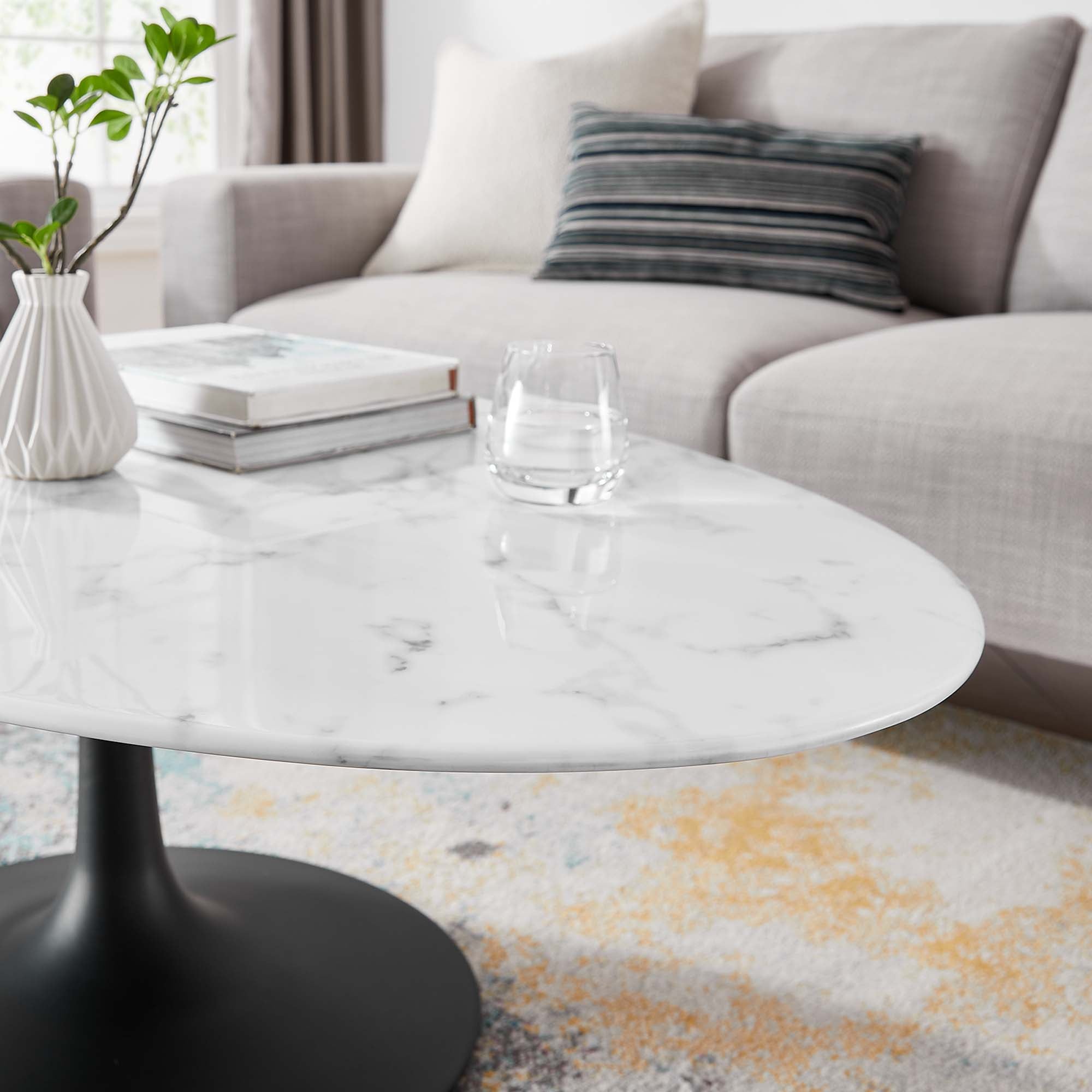 Lippa 48" Oval Faux Marble Coffee Table, Black White