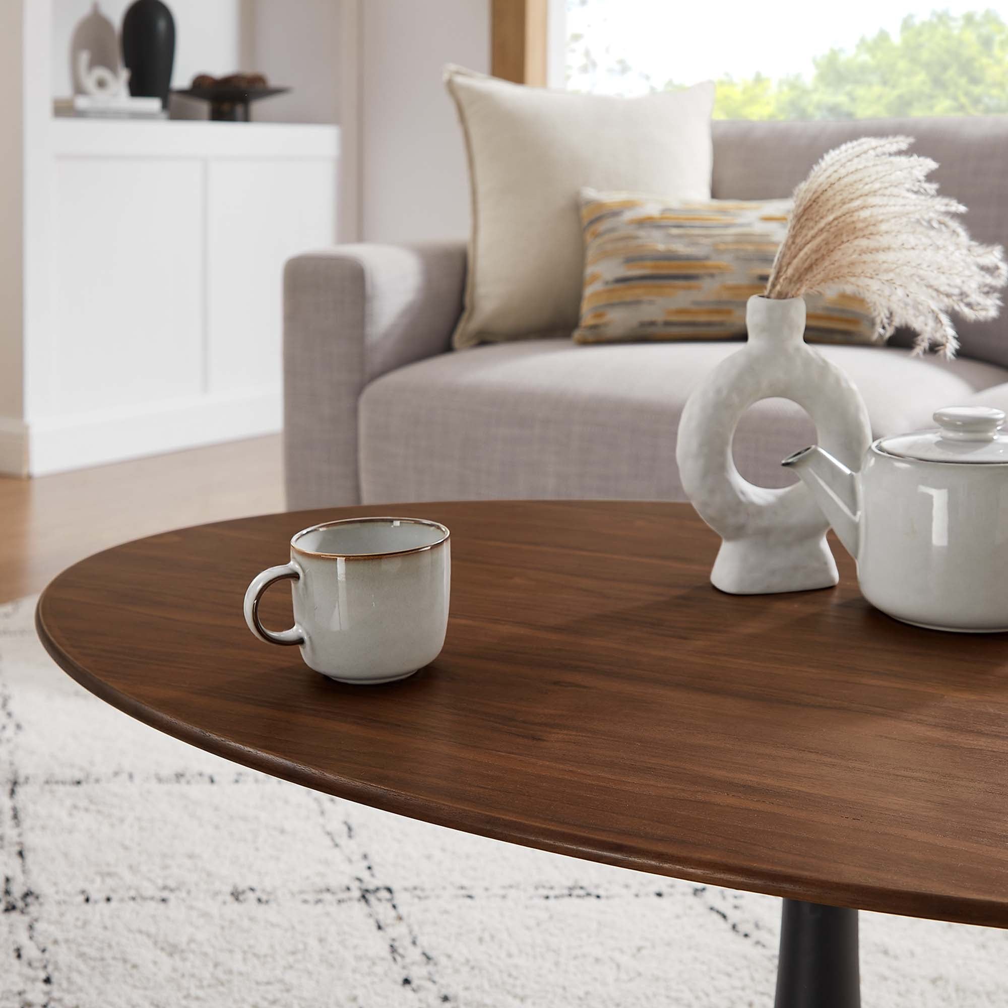 Lippa 48" Oval Wood Coffee Table, Black Walnut