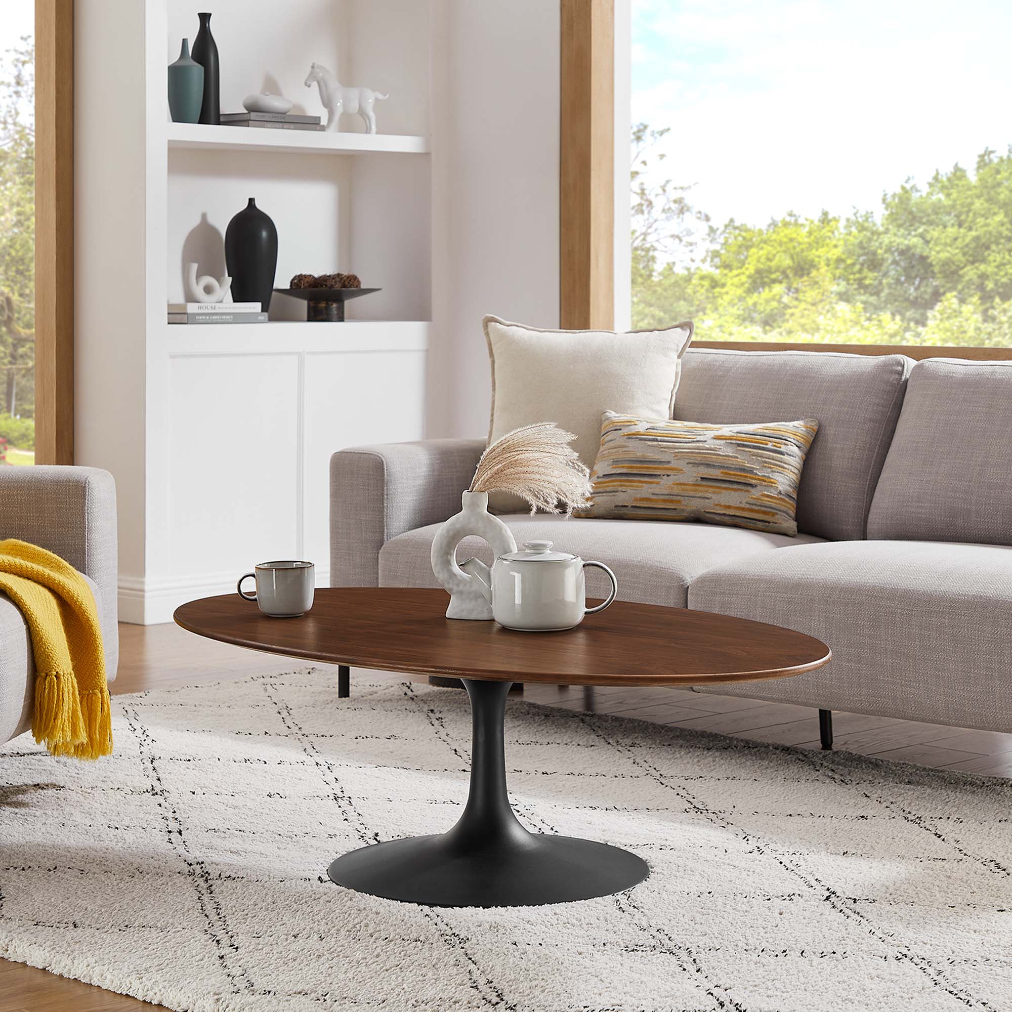 Lippa 48" Oval Wood Coffee Table, Black Walnut