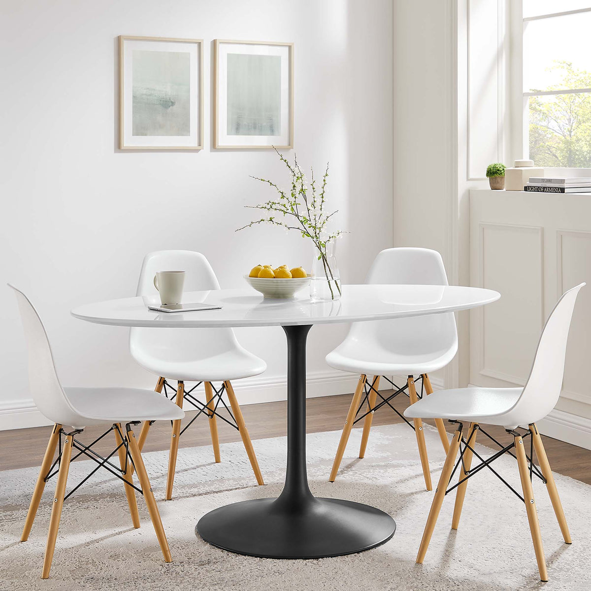 Lippa 60" Oval Wood Dining Table, Black White