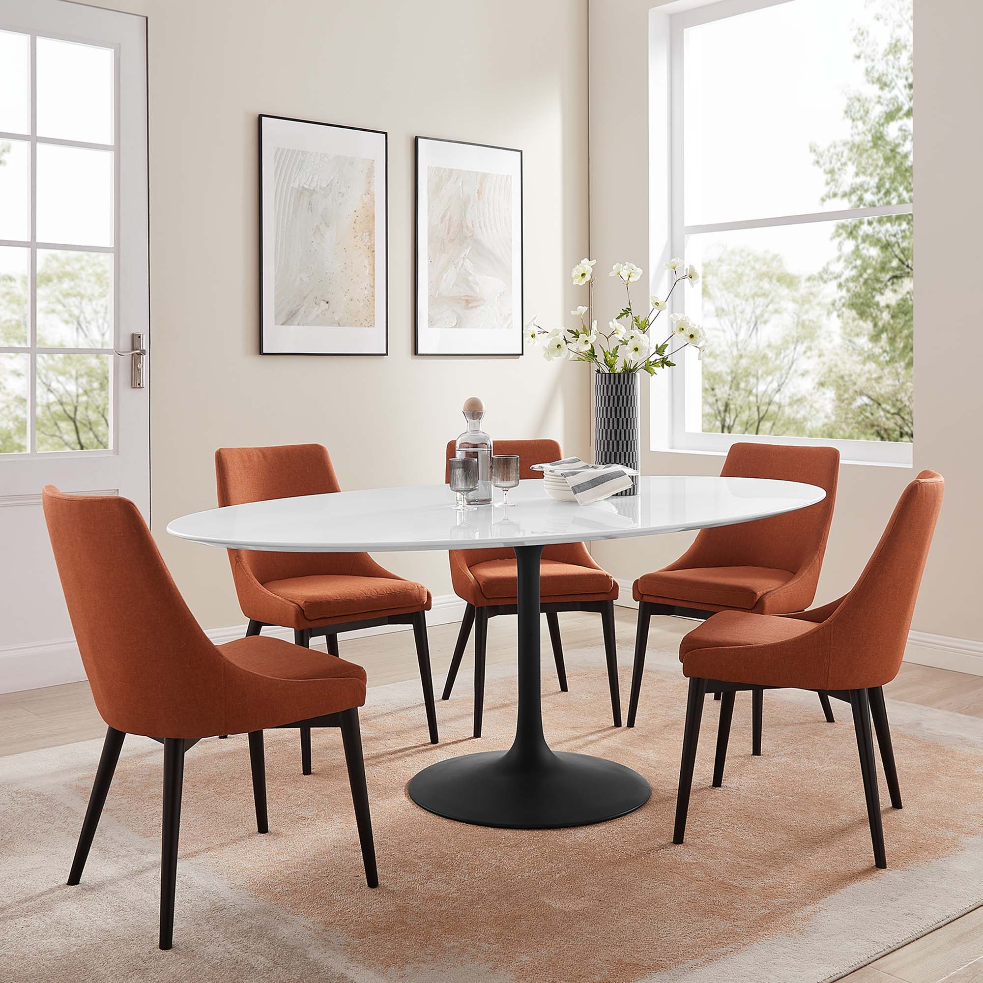 Lippa 78" Oval Wood Dining Table, Black White