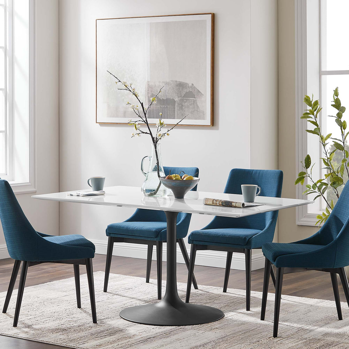 Lippa 60" Rectangle Wood Dining Table, Black White
