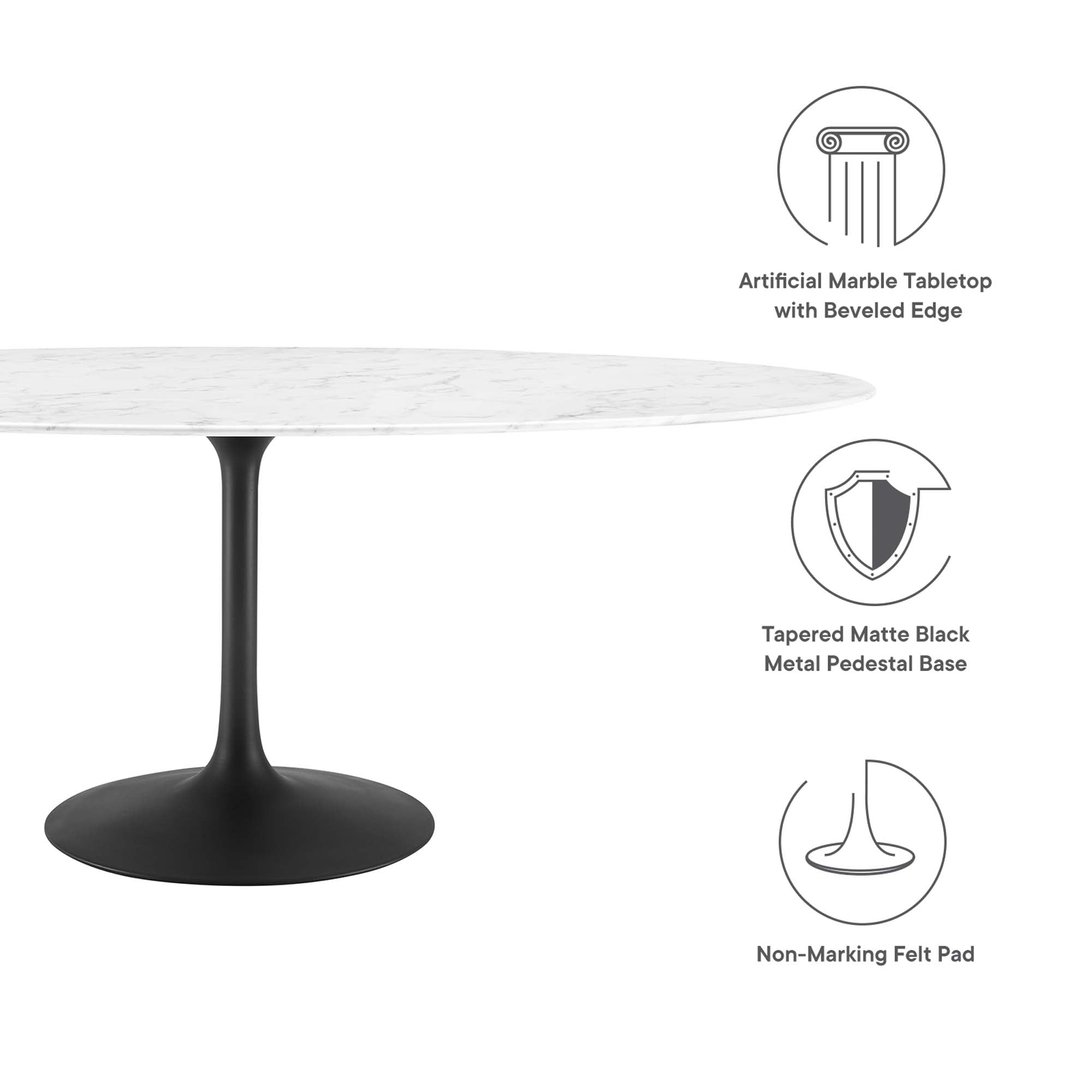 Lippa 78" Oval Faux Marble Dining Table, Black White