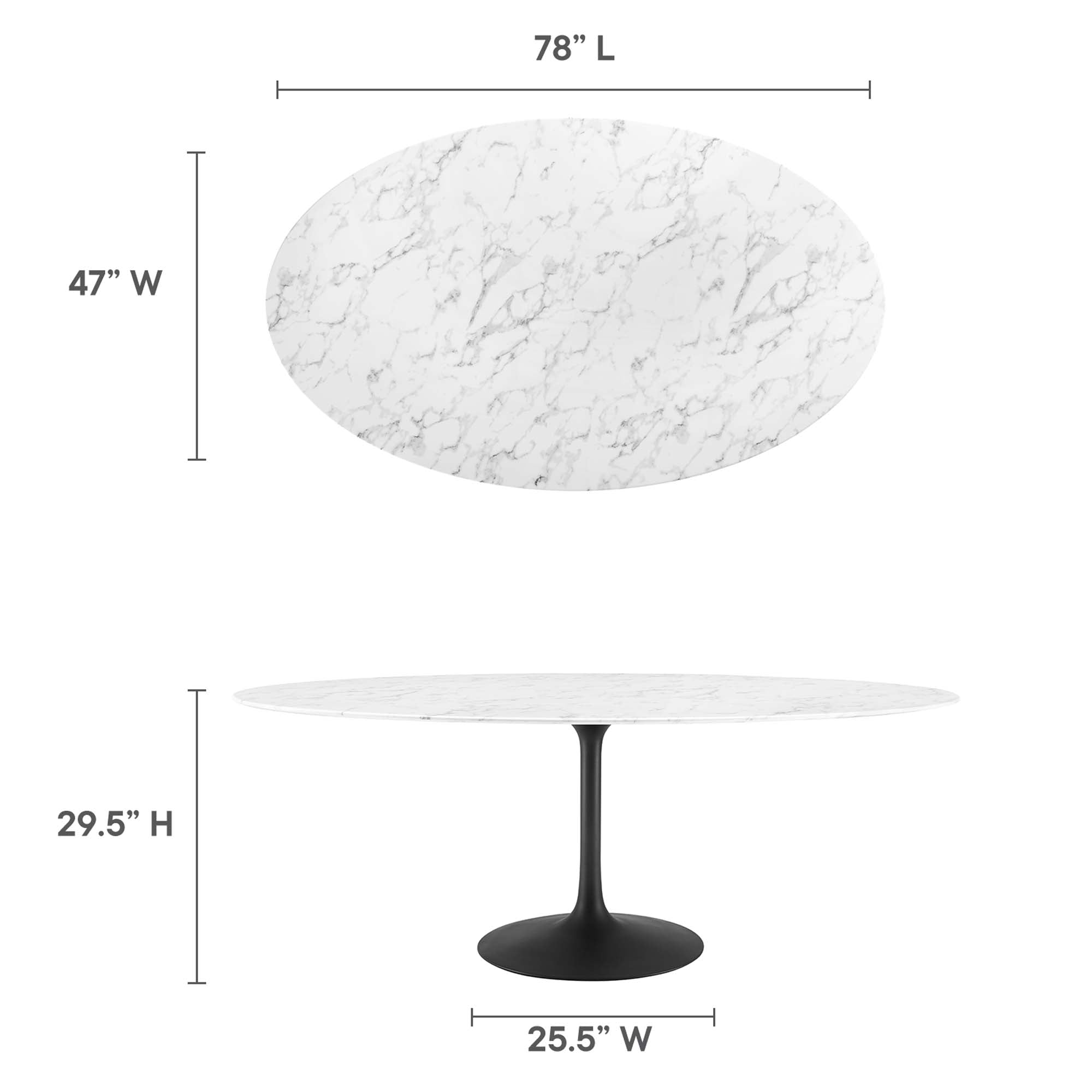 Lippa 78" Oval Faux Marble Dining Table, Black White