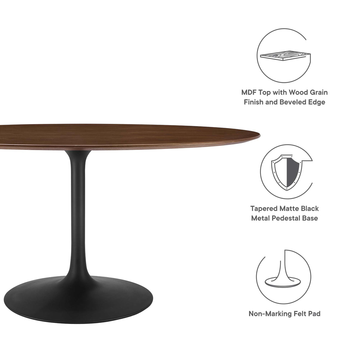 Lippa 60" Oval Walnut Wood Dining Table, Black Walnut