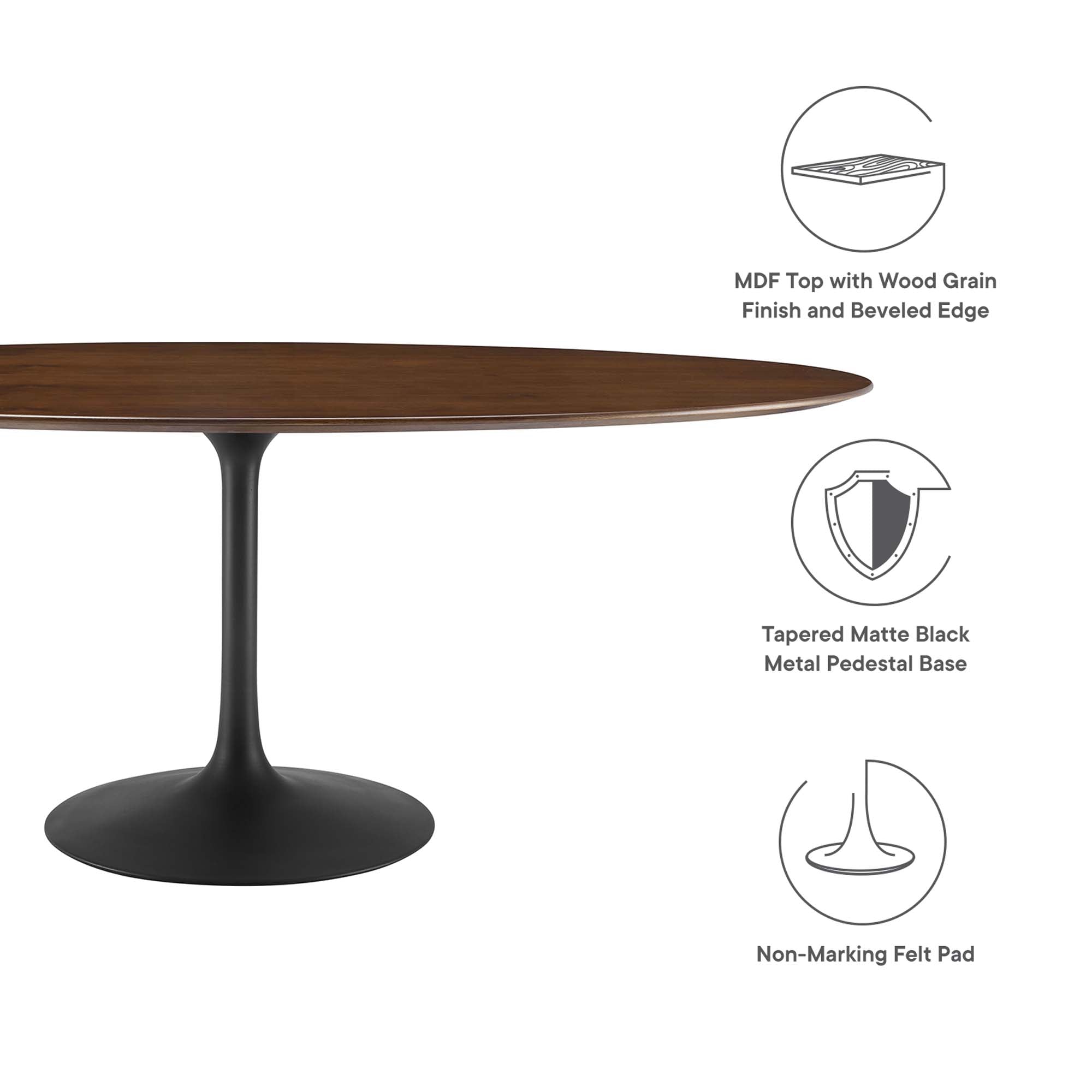 Lippa 78" Oval Walnut Wood Dining Table, Black Walnut