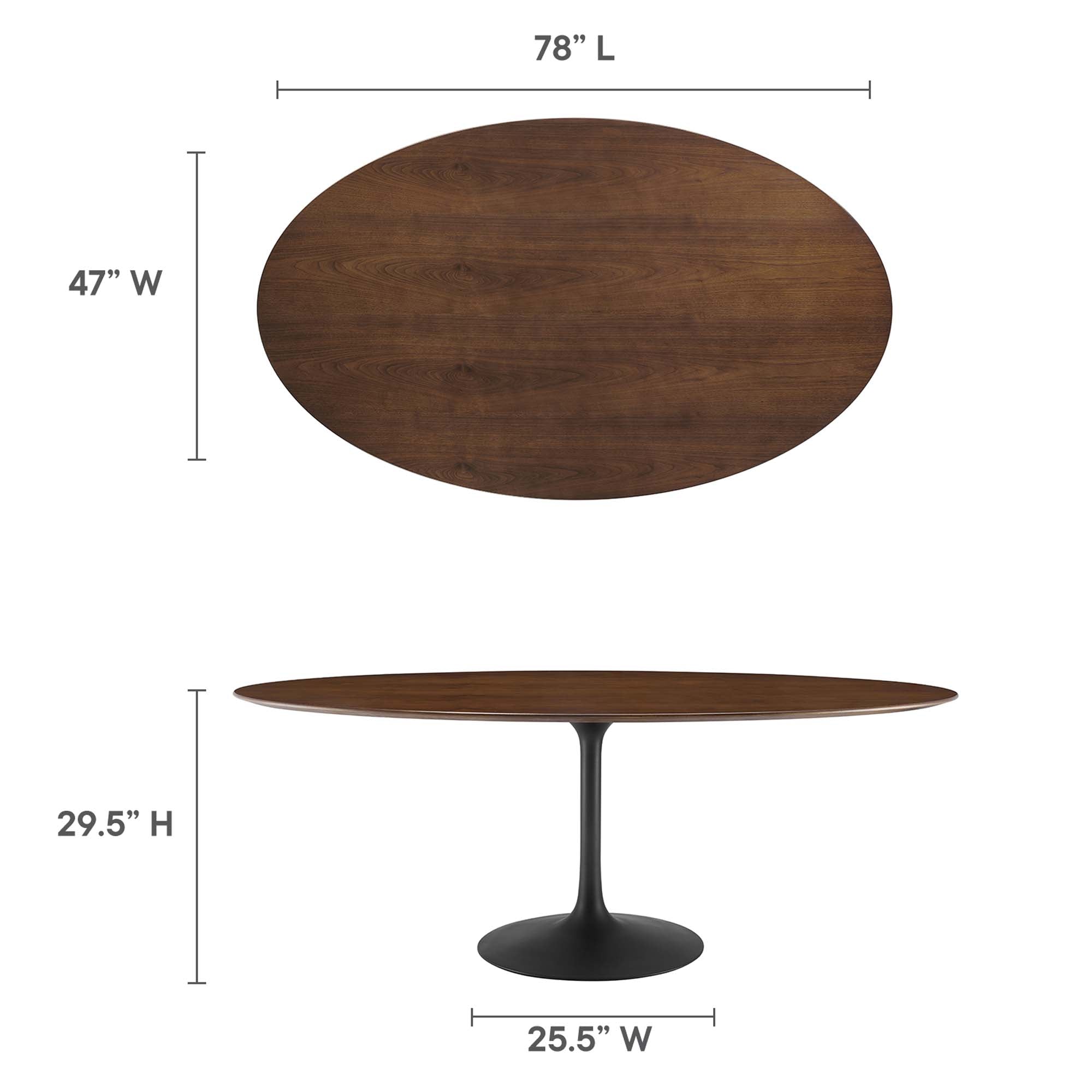 Lippa 78" Oval Walnut Wood Dining Table, Black Walnut