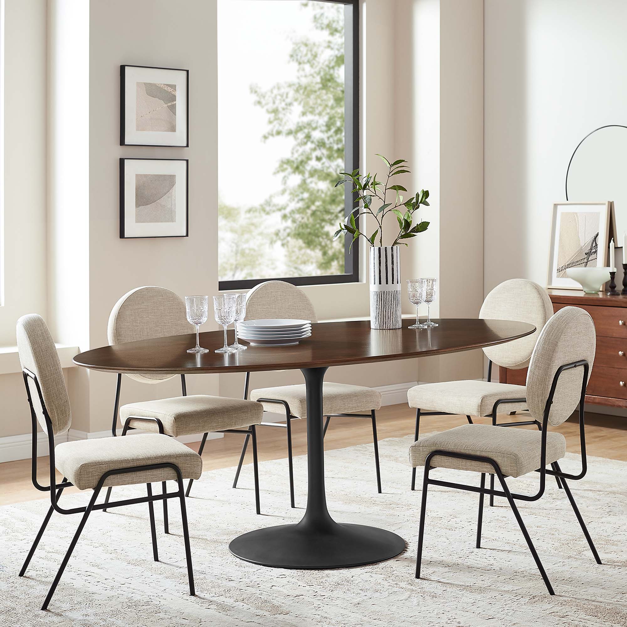 Lippa 78" Oval Walnut Wood Dining Table, Black Walnut