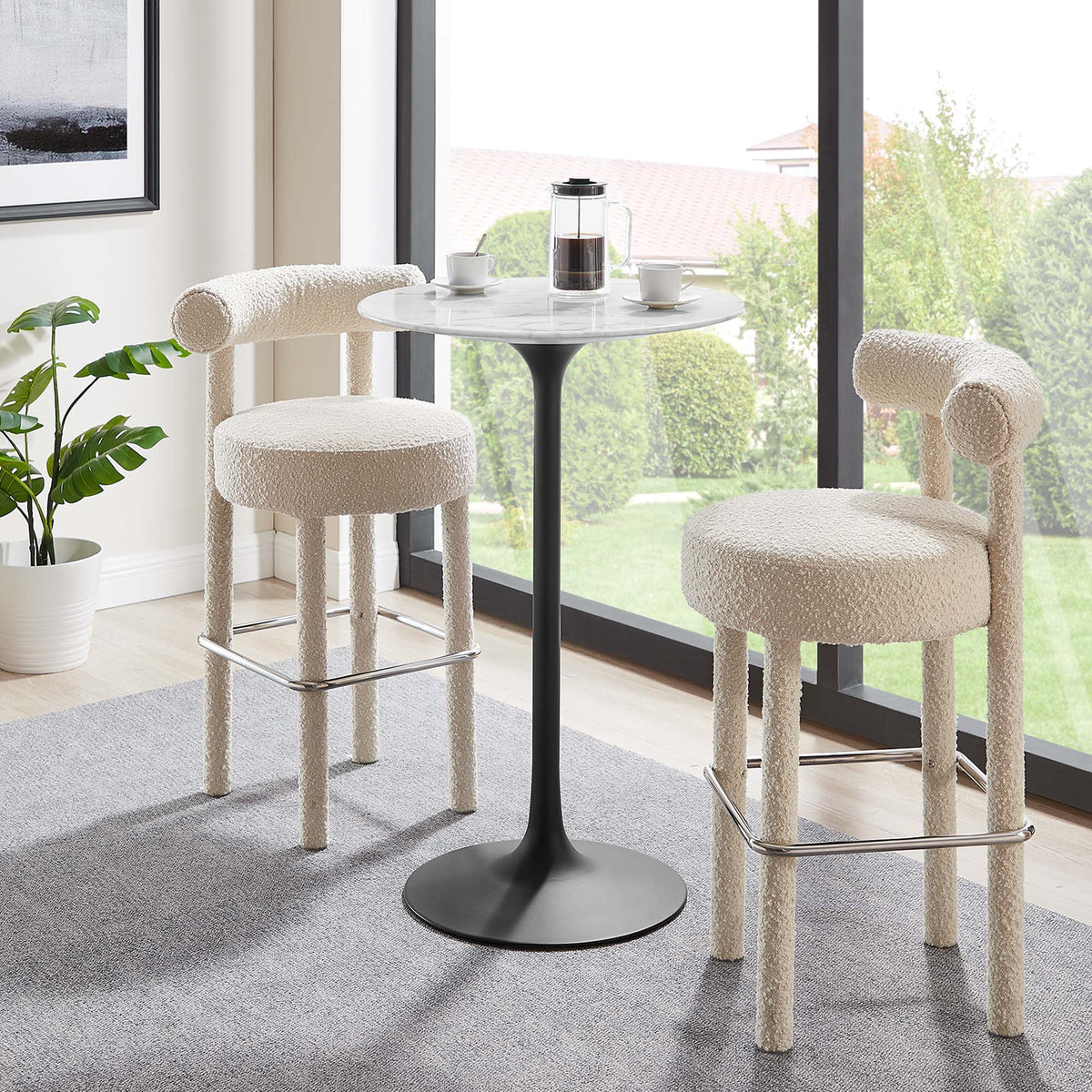 Lippa 28" Round Faux Marble Bar Table, Black White