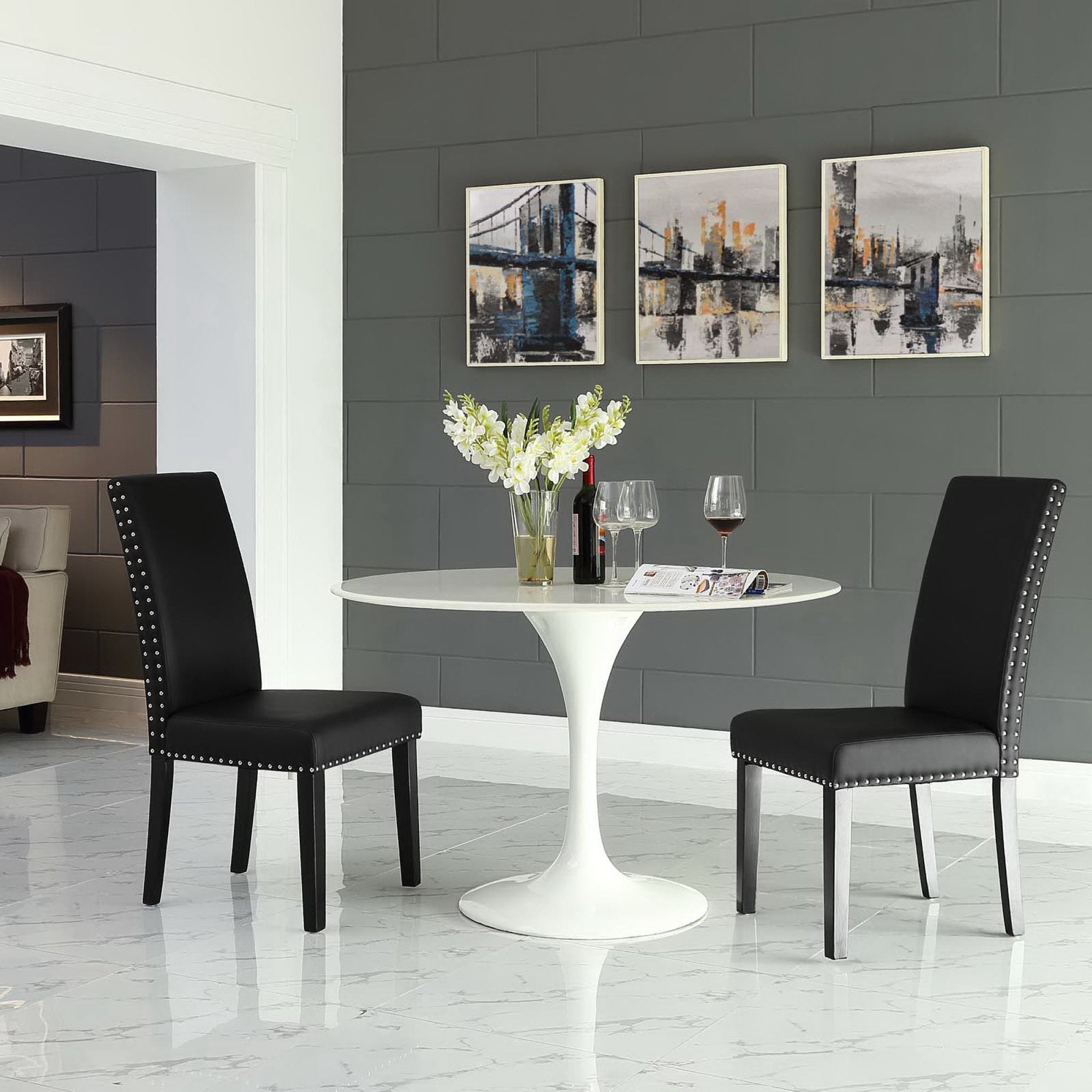 Parcel Vinyl Dining Side Chair Set of 2, Black