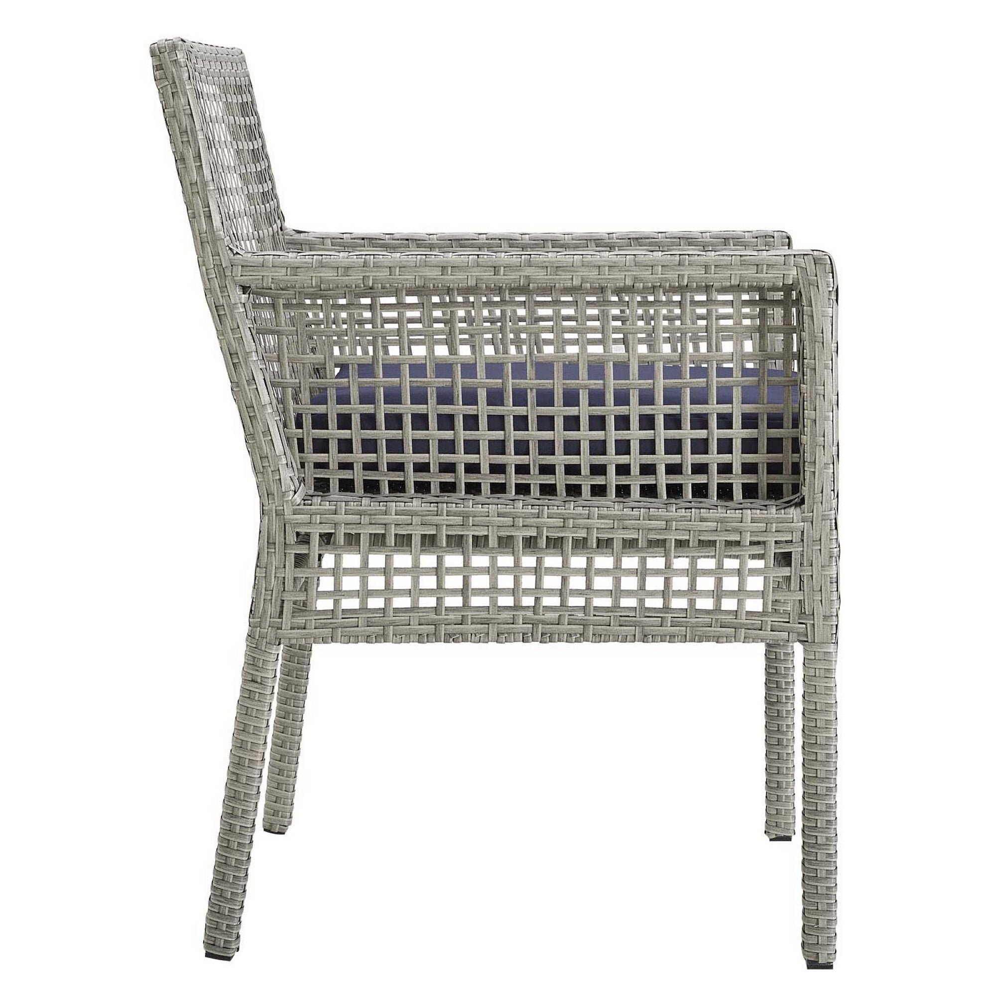 Aura Outdoor Patio Wicker Rattan Dining Armchair Set of 2, Gray Navy