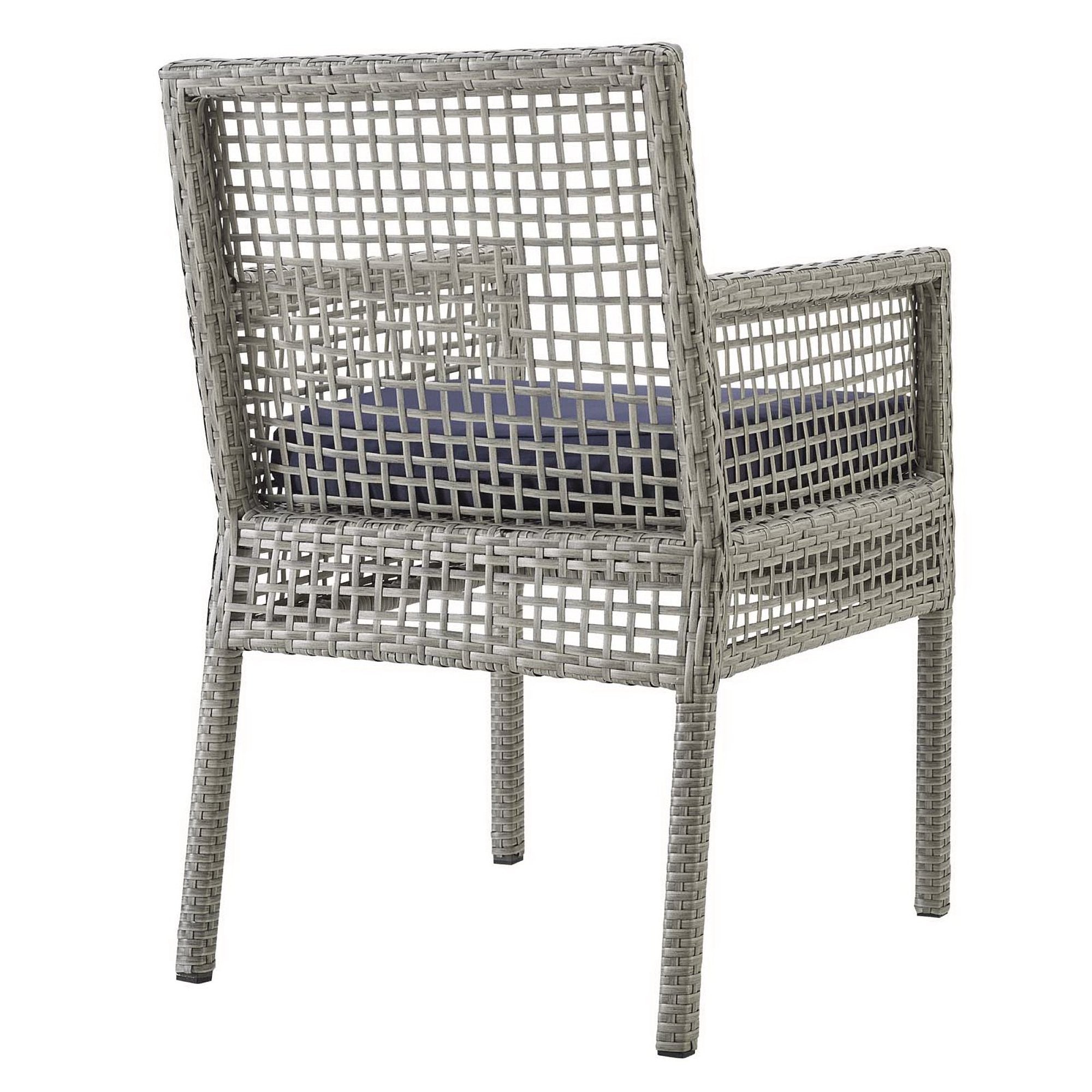 Aura Outdoor Patio Wicker Rattan Dining Armchair Set of 2, Gray Navy