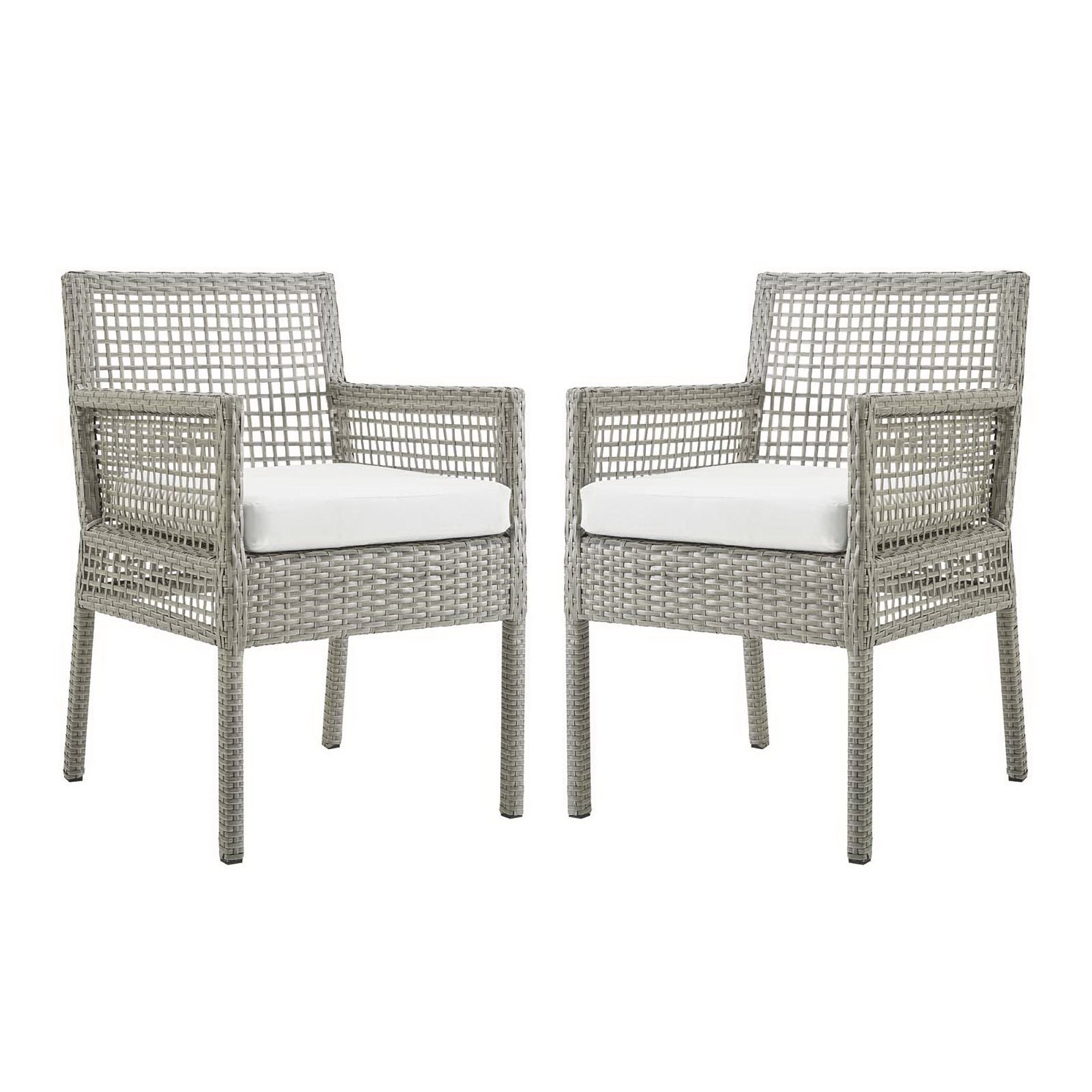 Aura Outdoor Patio Wicker Rattan Dining Armchair Set of 2, Gray White