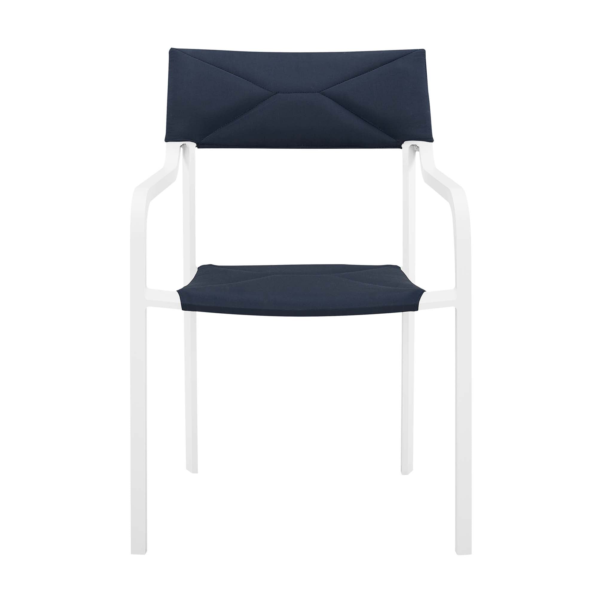 Raleigh Stackable Outdoor Patio Aluminum Dining Armchair, White Navy