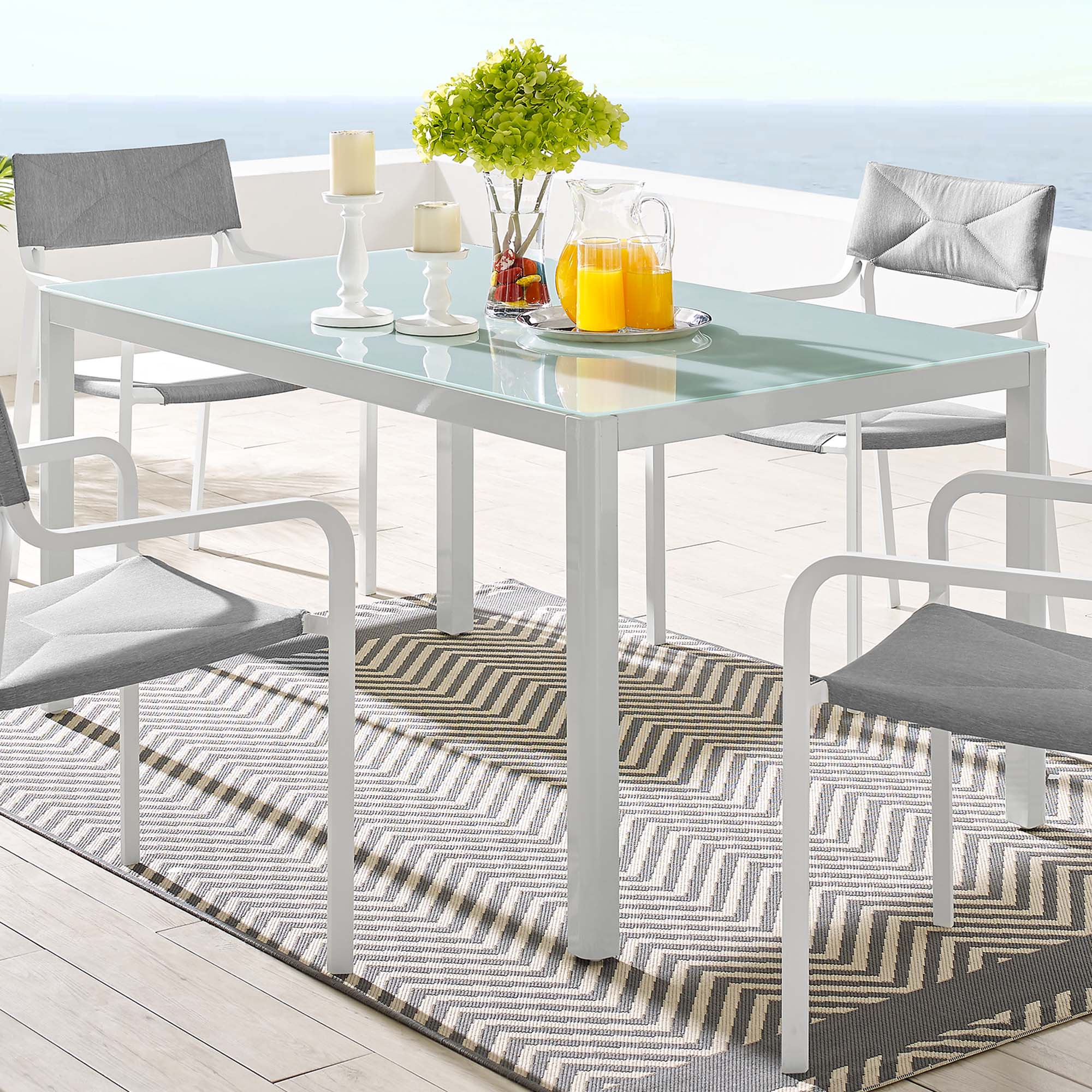 Raleigh 59" Outdoor Patio Aluminum Dining Table, White