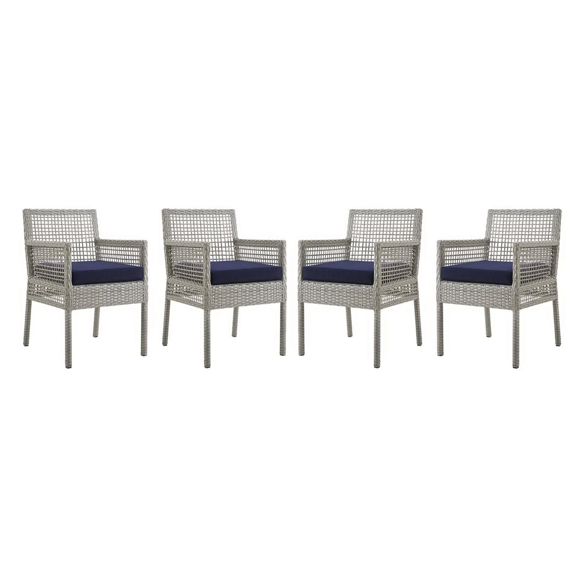 Aura Outdoor Patio Wicker Rattan Dining Armchair Set of 4, Gray Navy