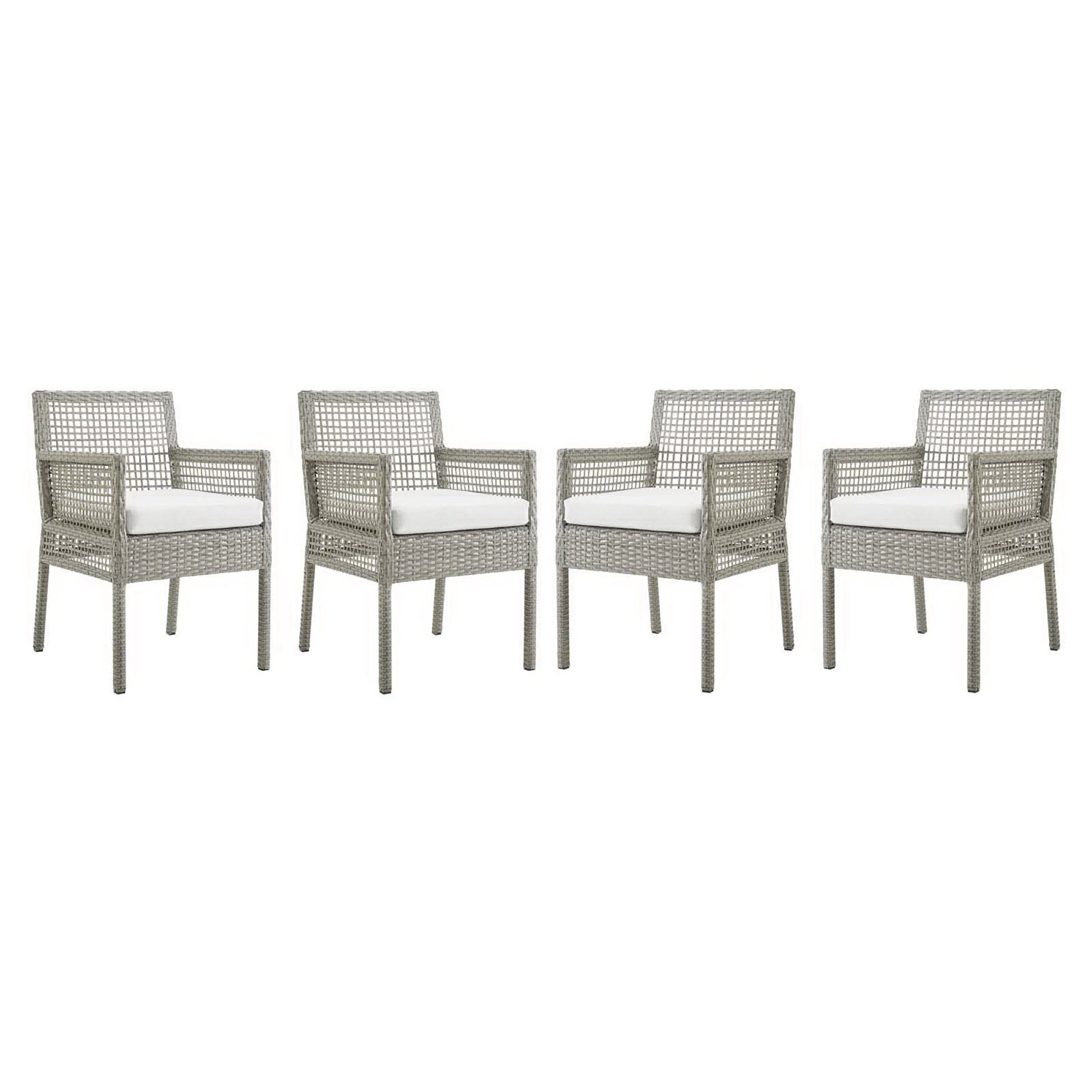 Aura Outdoor Patio Wicker Rattan Dining Armchair Set of 4, Gray White