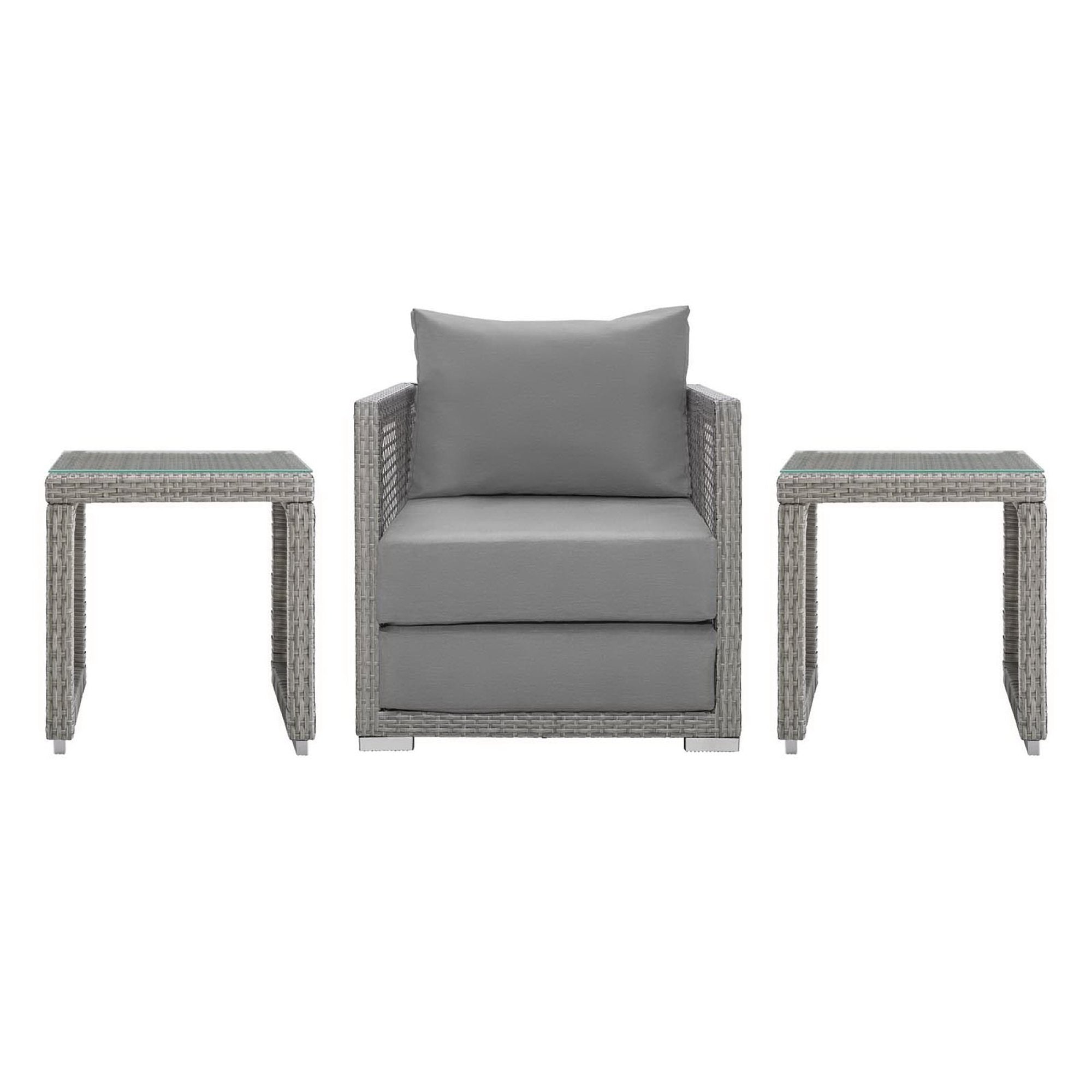 Aura 3 Piece Outdoor Patio Wicker Rattan Set, Gray Gray
