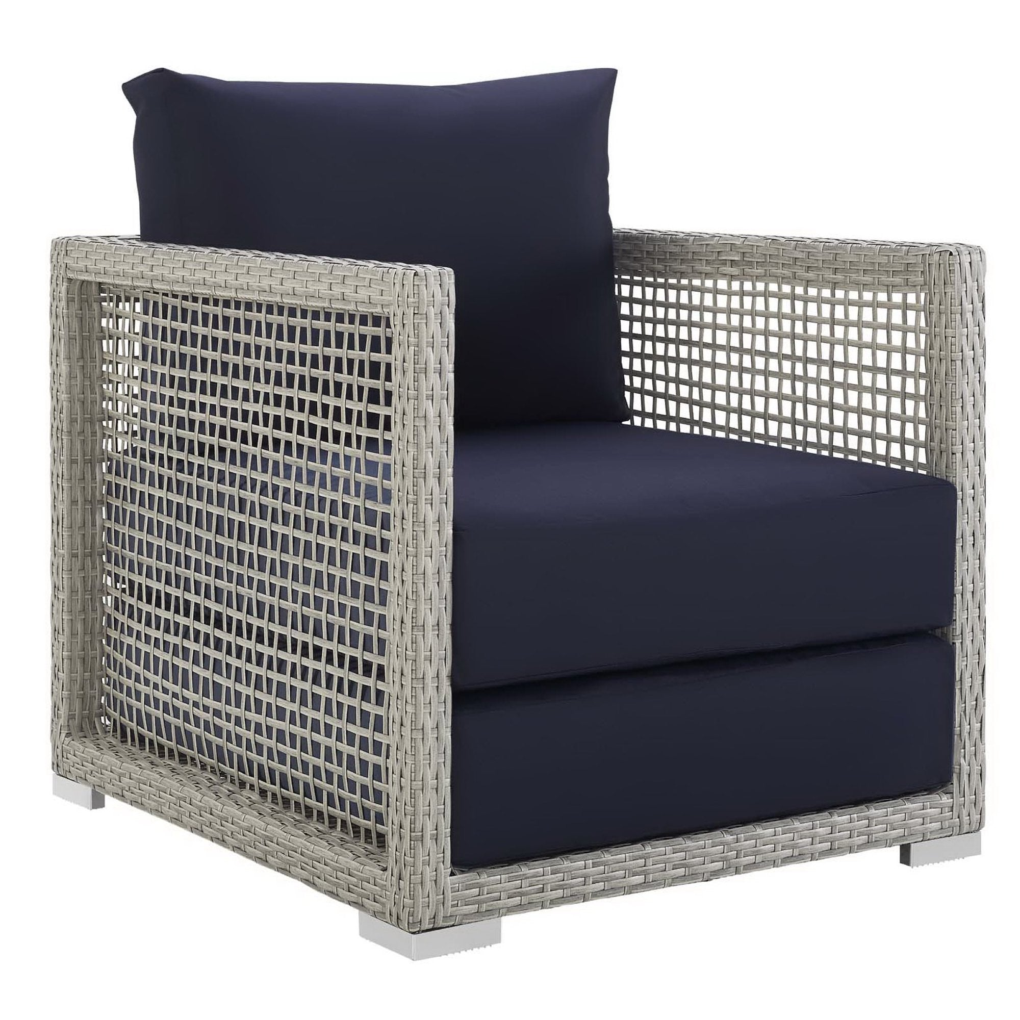 Aura 3 Piece Outdoor Patio Wicker Rattan Set, Gray Navy