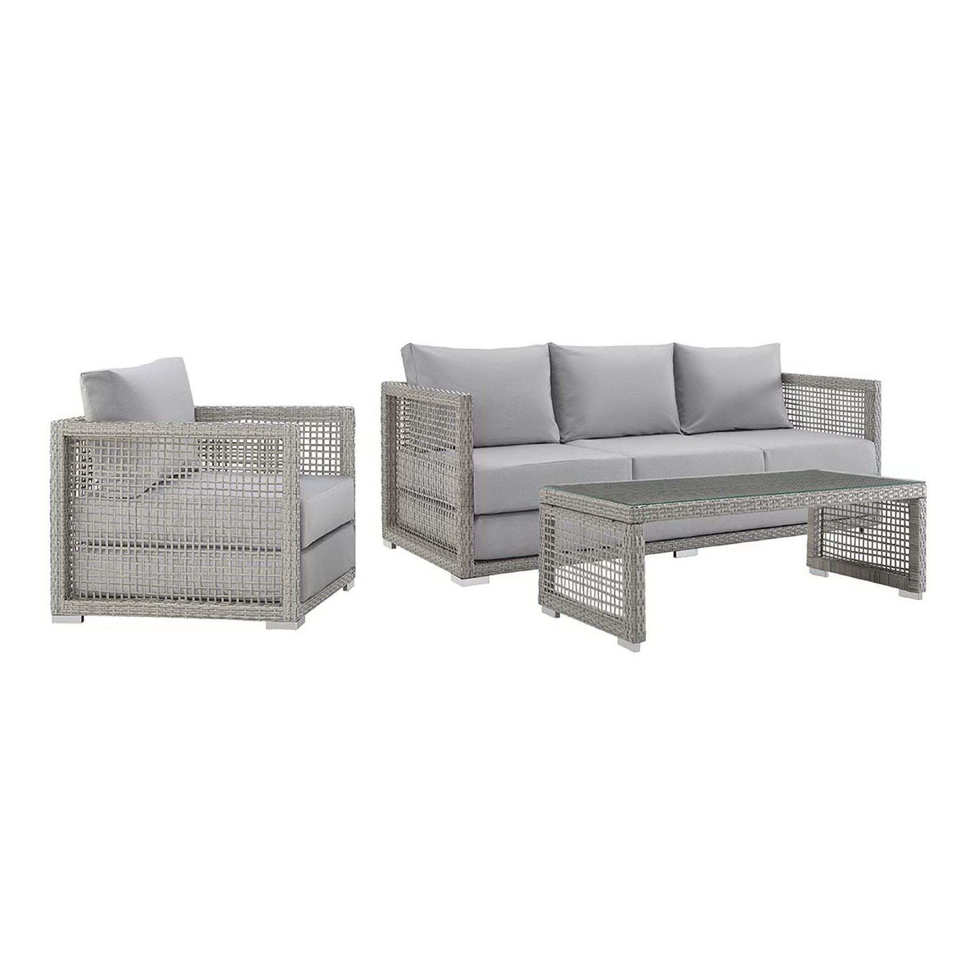 Aura 3 Piece Outdoor Patio Wicker Rattan Set, Gray Gray