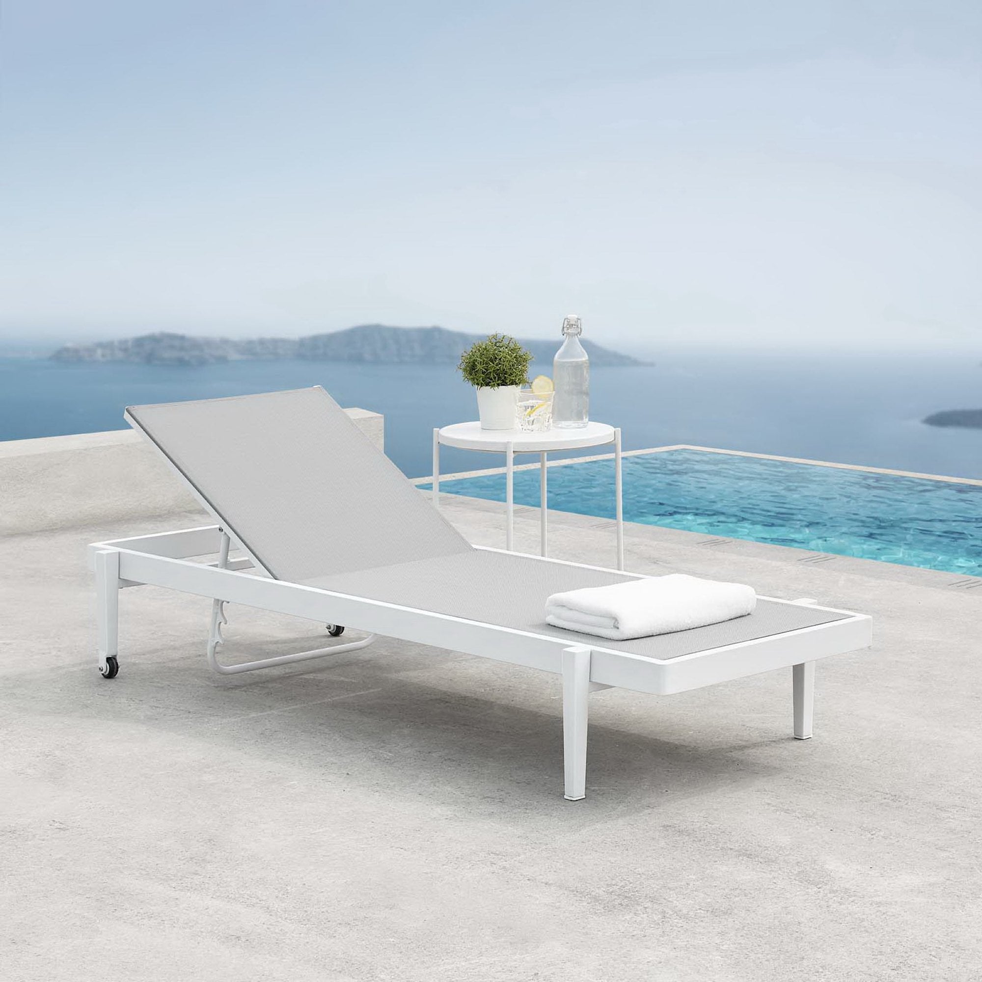 Charleston Outdoor Patio Chaise Lounge Chair, White Gray