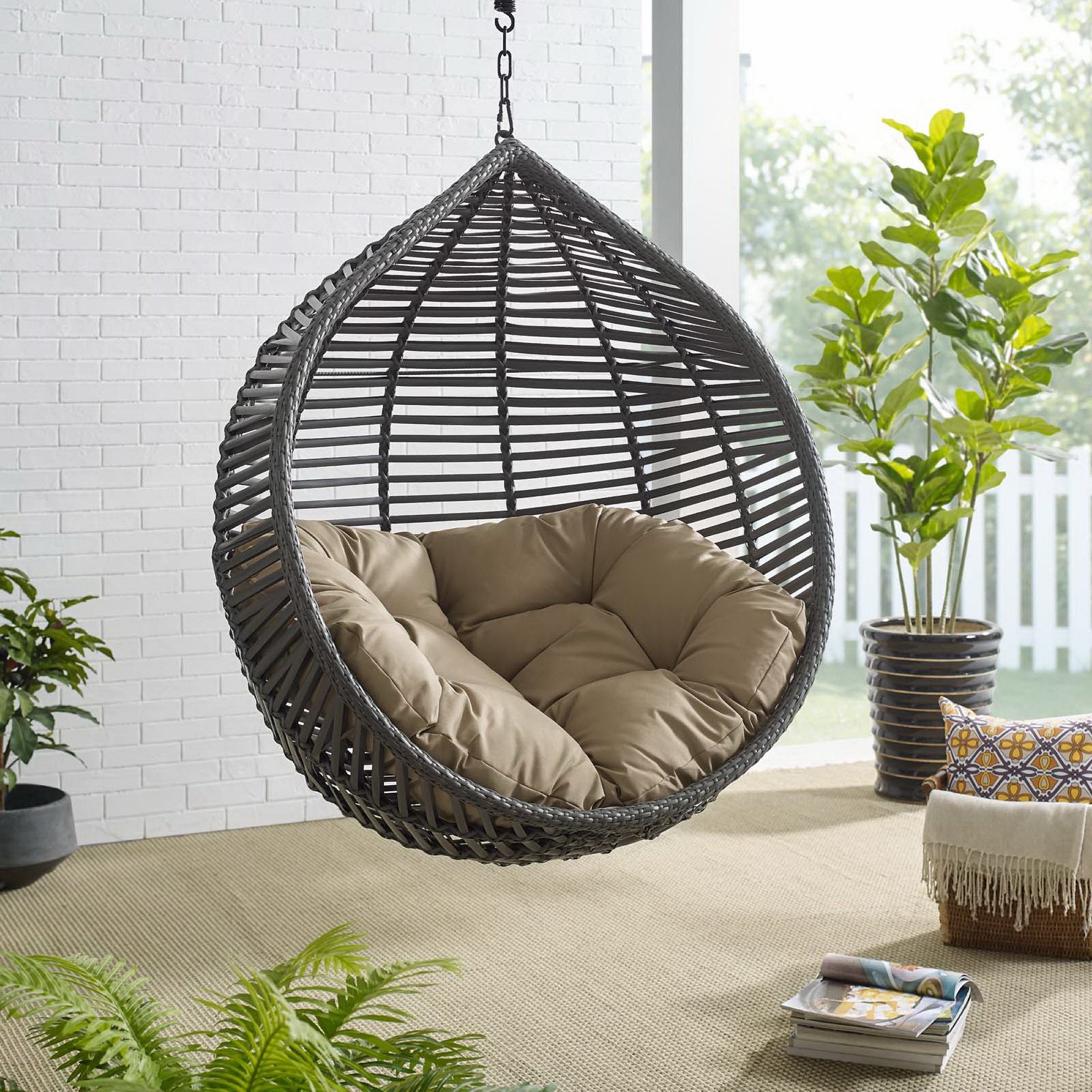 Garner Teardrop Outdoor Patio Swing Chair, Gray Mocha
