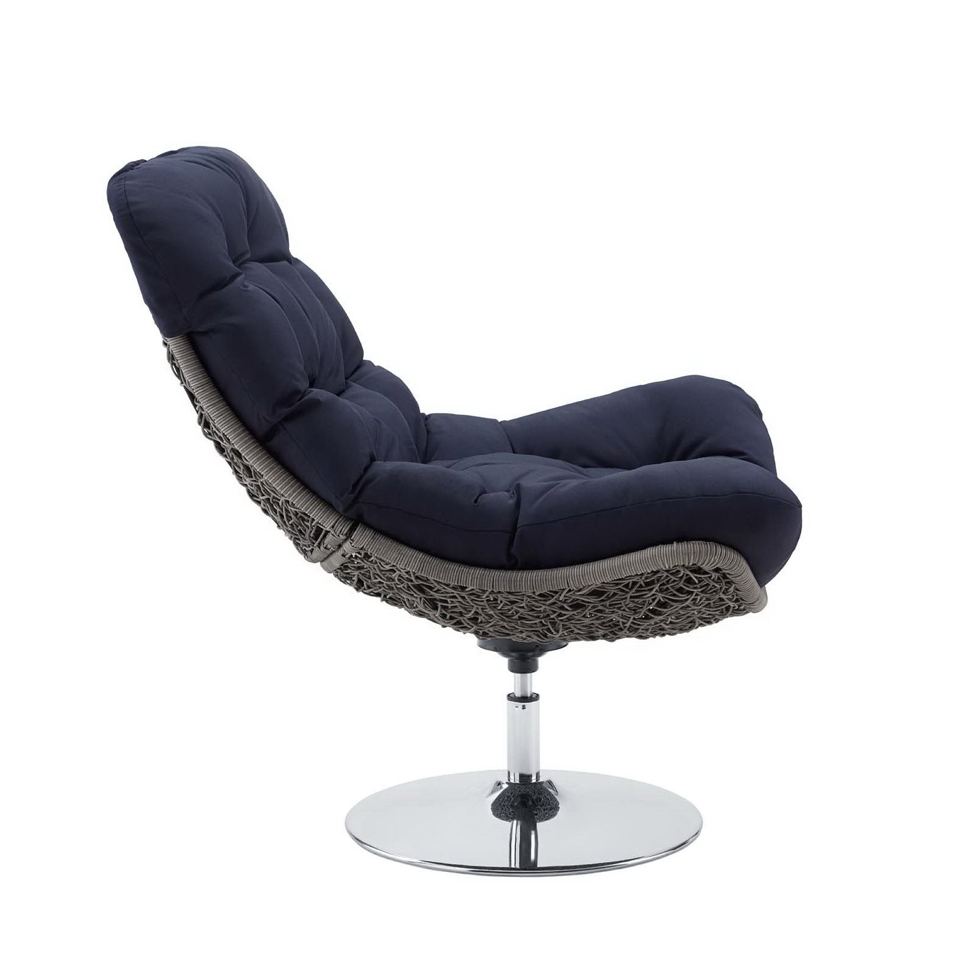 Brighton Wicker Rattan Outdoor Patio Swivel Lounge Chair, Light Gray Navy