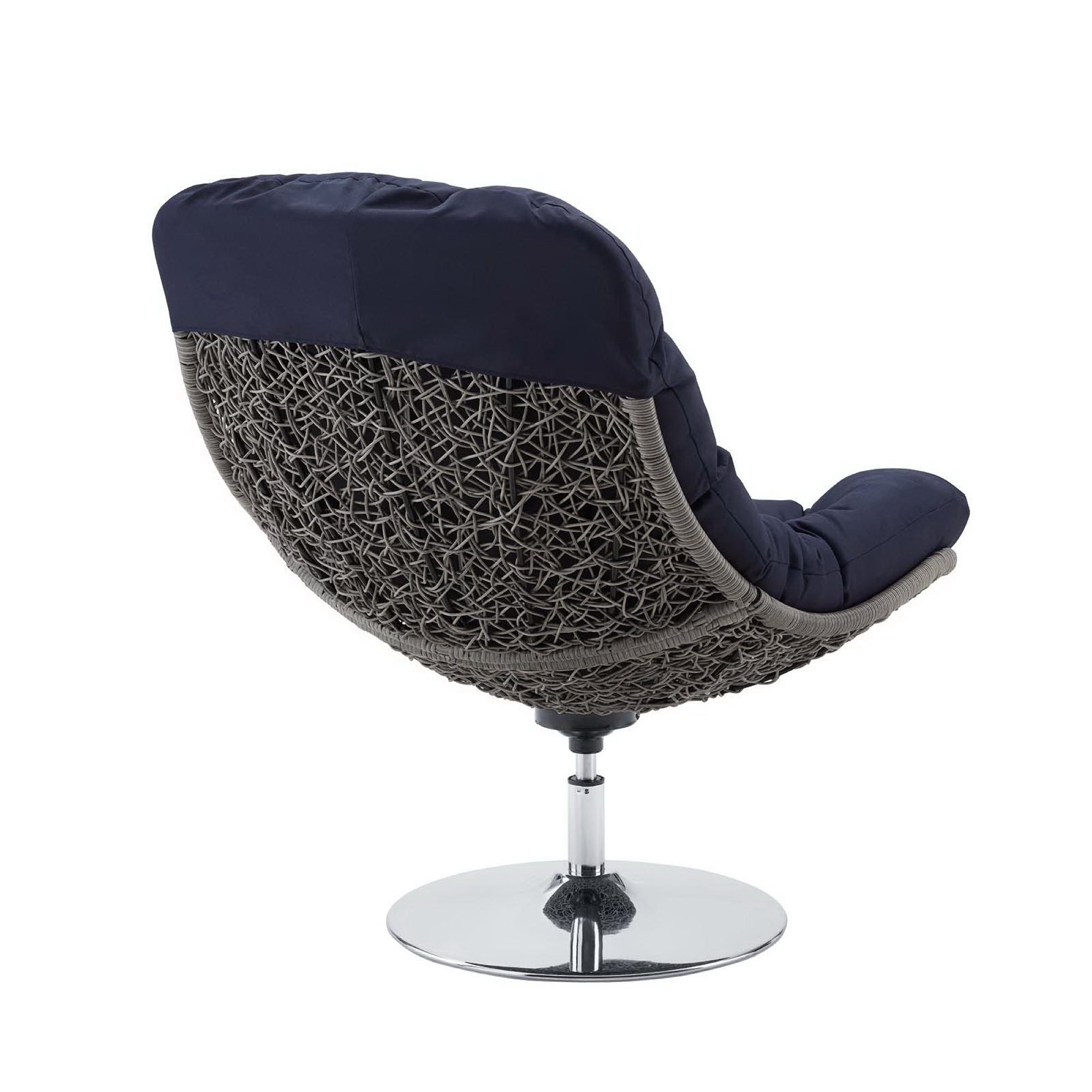 Brighton Wicker Rattan Outdoor Patio Swivel Lounge Chair, Light Gray Navy
