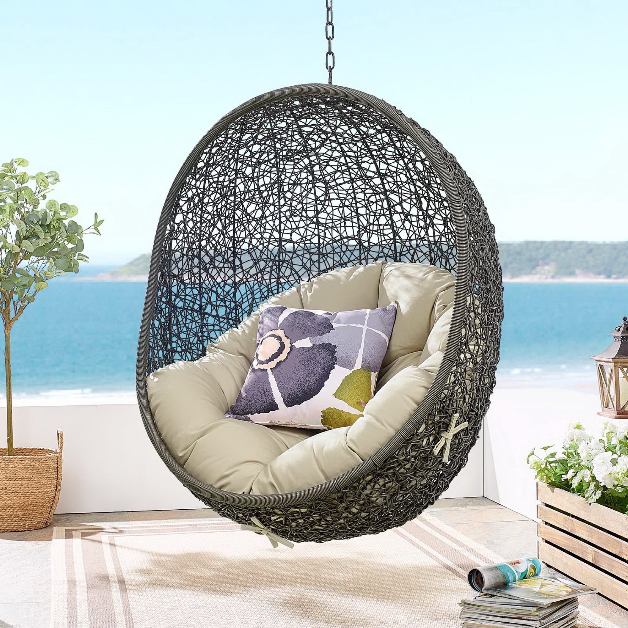 Hide Sunbrella® Fabric Swing Outdoor Patio Lounge Chair Without Stand, Gray Beige
