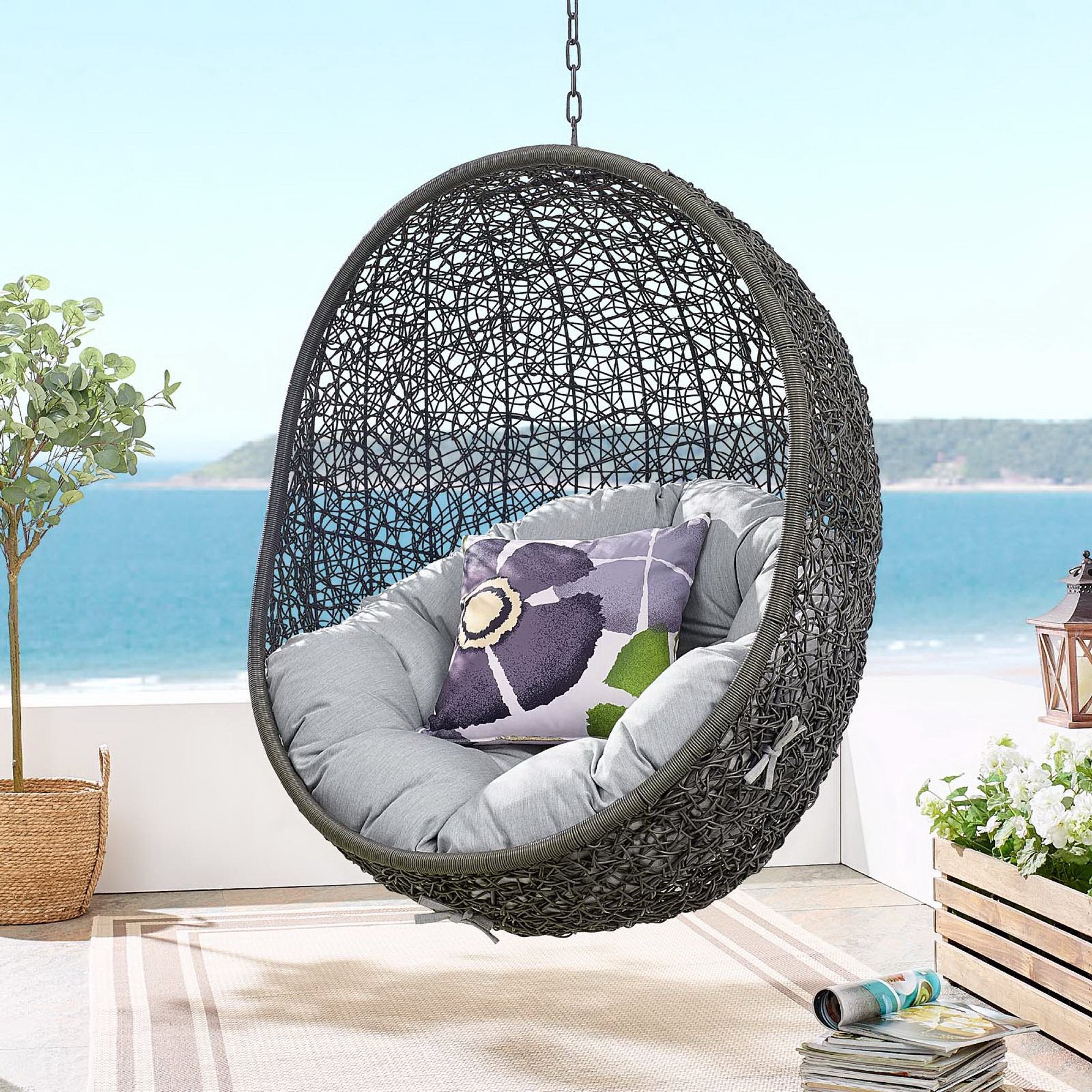 Hide Sunbrella® Fabric Swing Outdoor Patio Lounge Chair Without Stand, Gray Gray