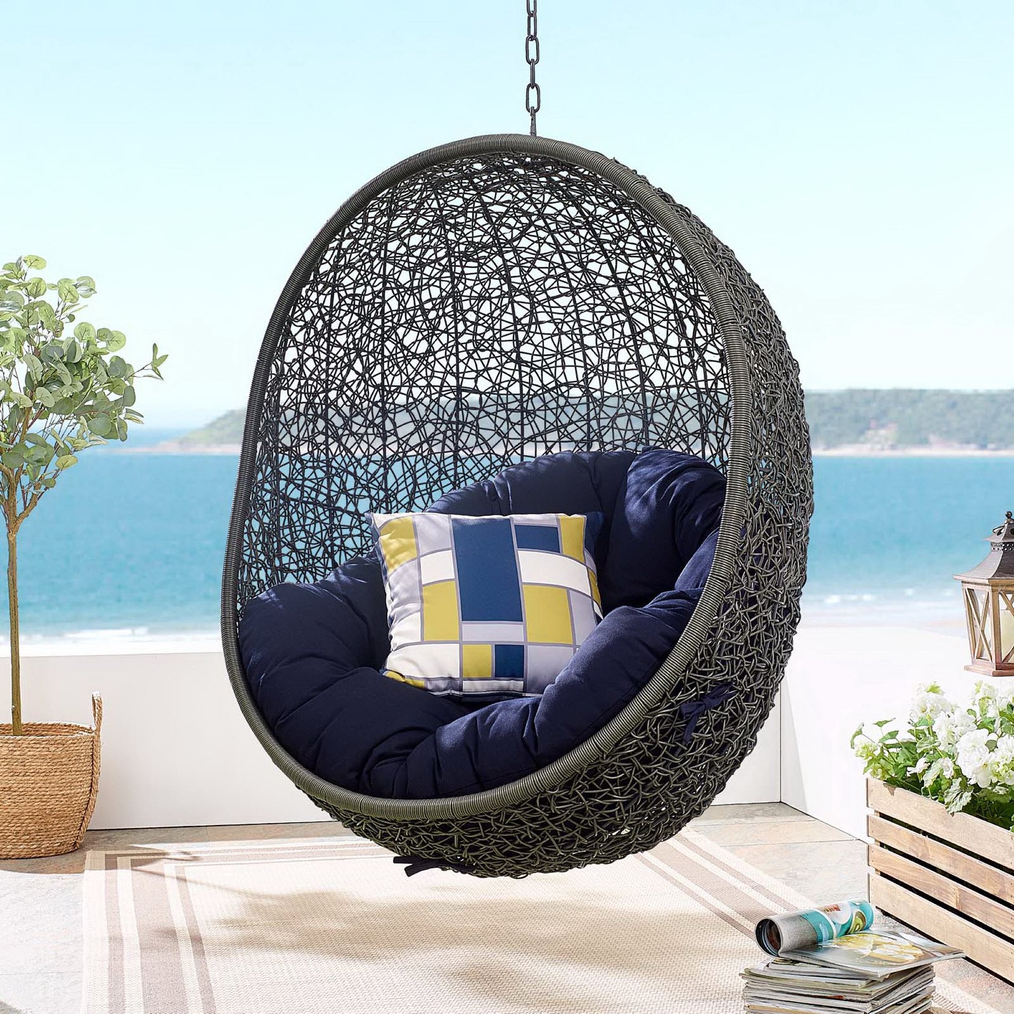 Hide Sunbrella® Fabric Swing Outdoor Patio Lounge Chair Without Stand, Gray Navy